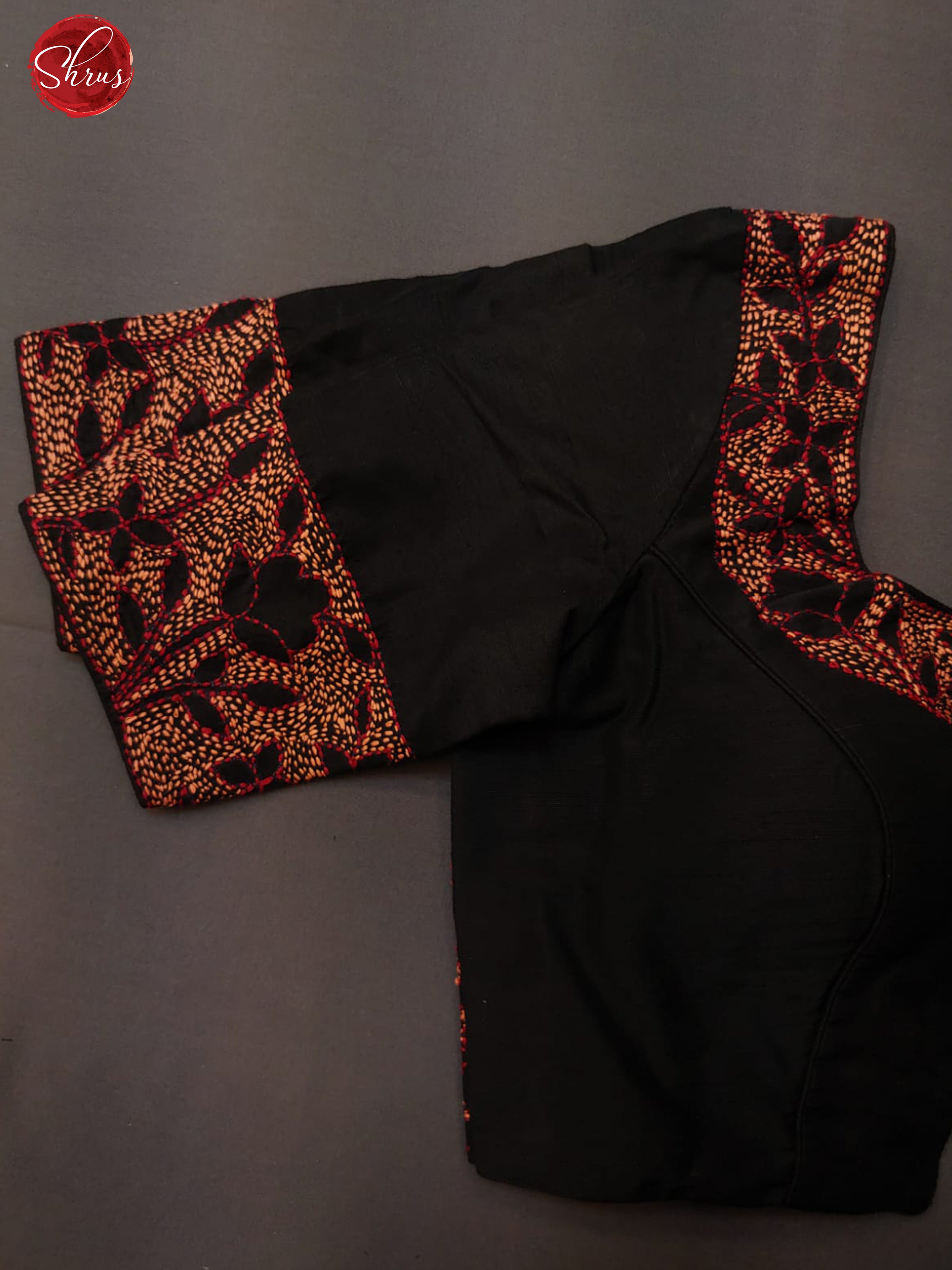 Black - Embroidered Readymade Blouse with  front hook, short  sleeves and U shaped - neckline & Size -34 - Shop on ShrusEternity.com