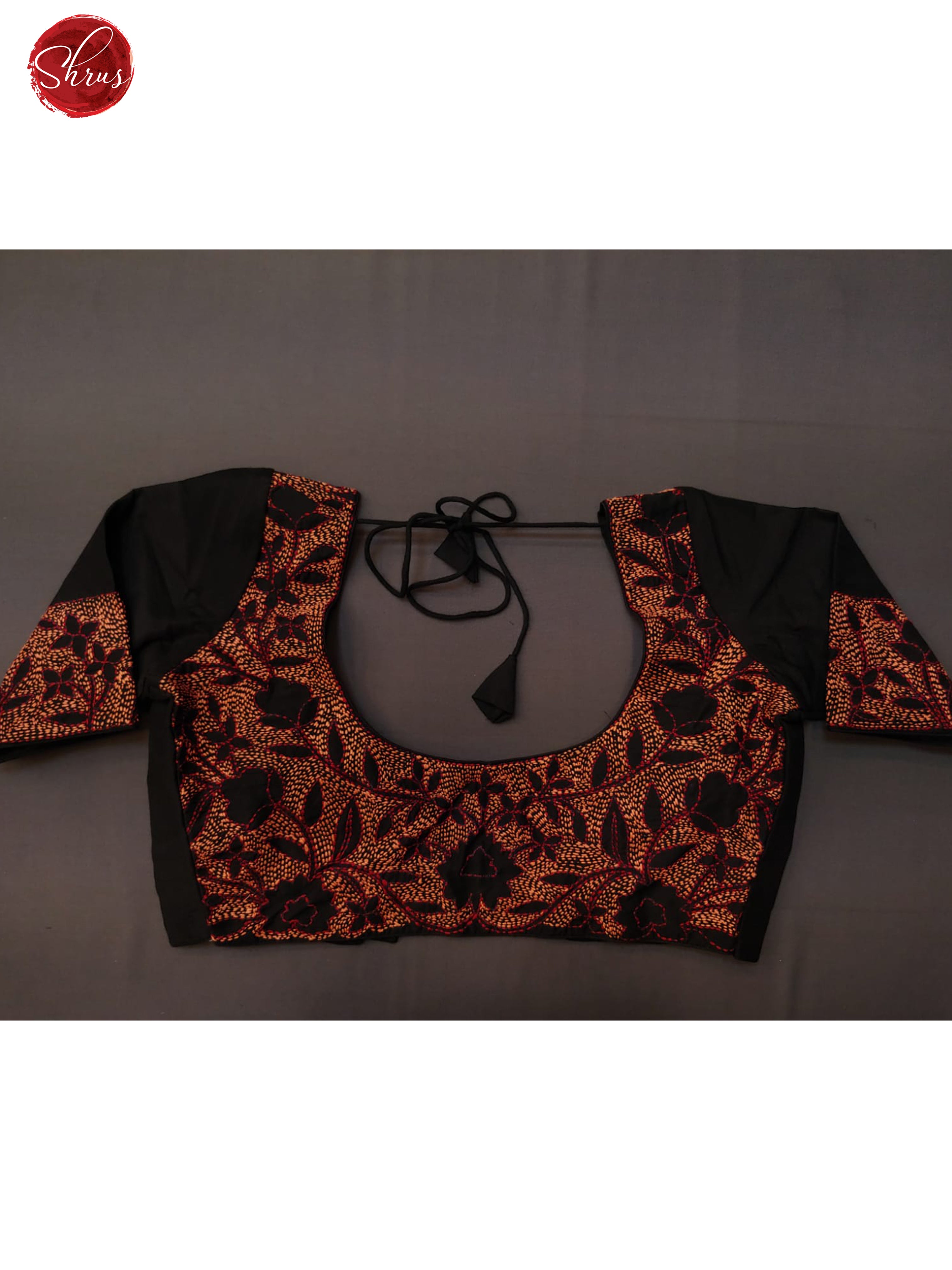 Black - Embroidered Readymade Blouse with  front hook, short  sleeves and U shaped - neckline & Size -34 - Shop on ShrusEternity.com