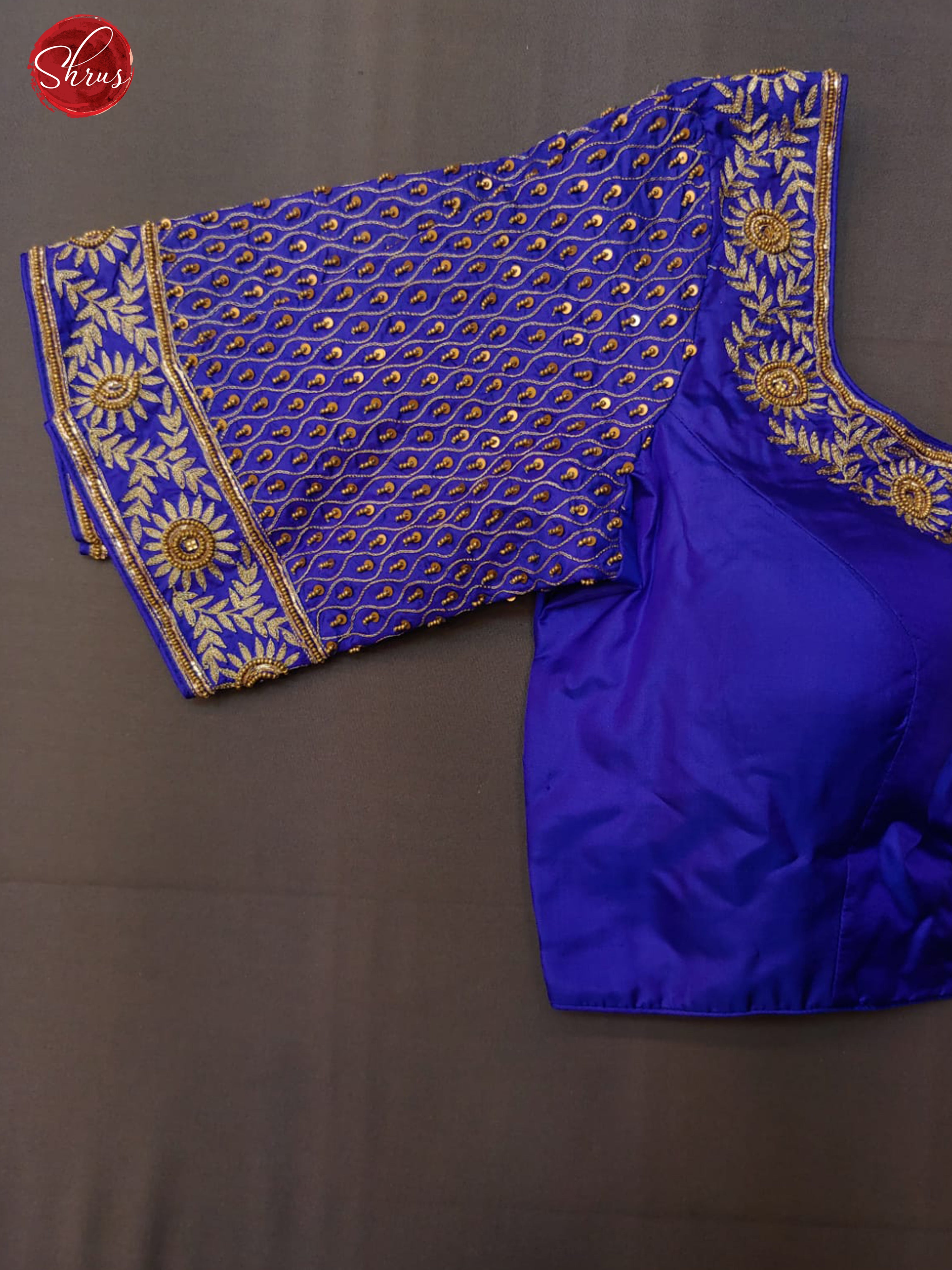 Blue - Readymade Zari embroidered Sequin blouse with  front  hook, a U-neckline, and Short sleeves & Size - 34 - Shop on ShrusEternity.com