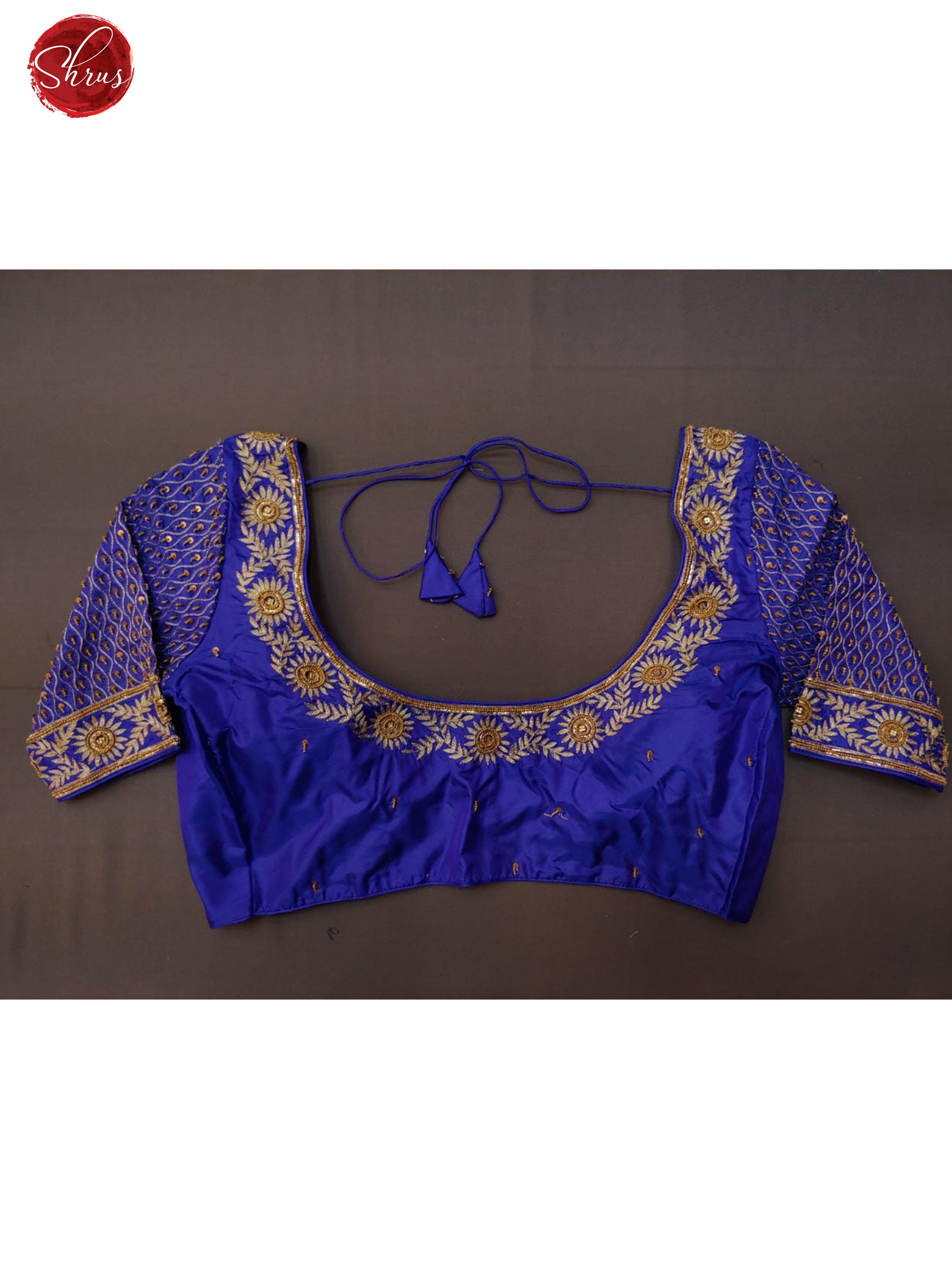 Blue - Readymade Zari embroidered Sequin blouse with  front  hook, a U-neckline, and Short sleeves & Size - 34 - Shop on ShrusEternity.com