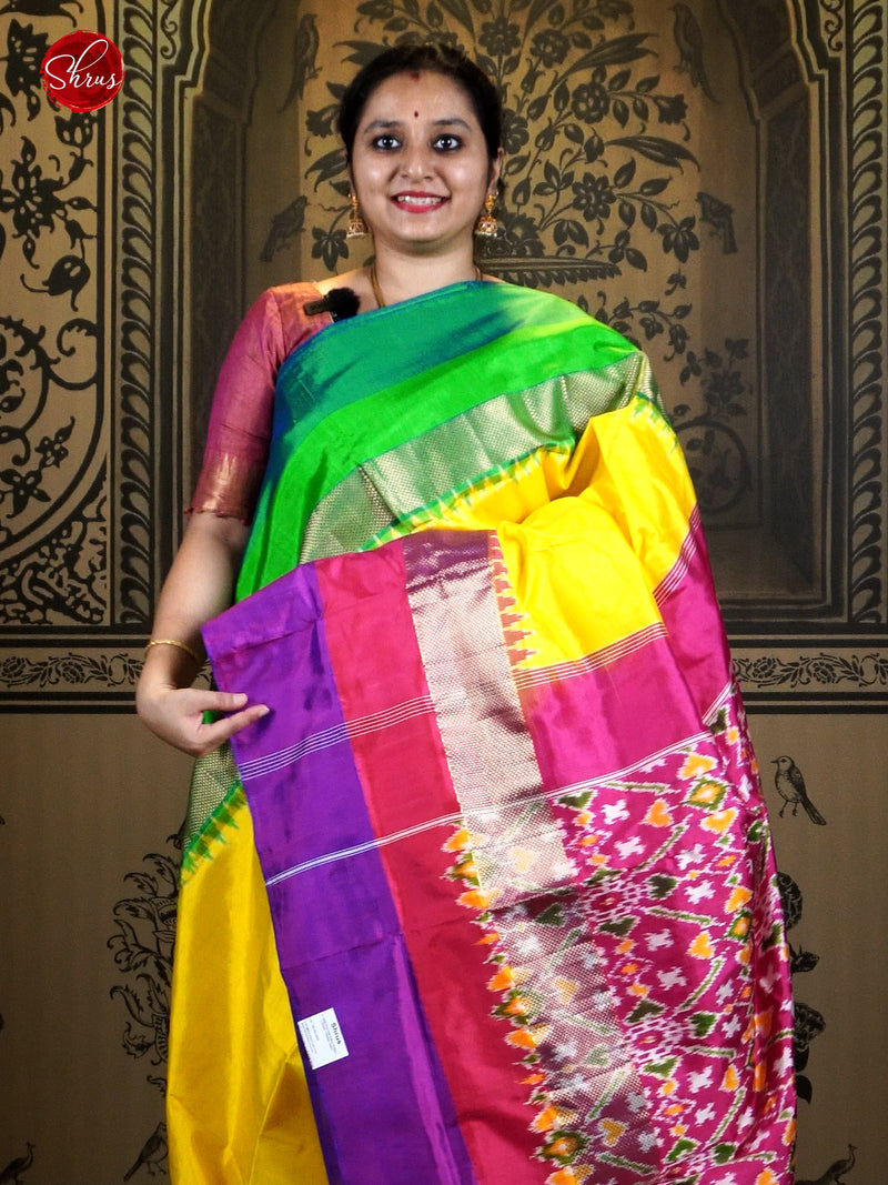 Mango Yellow Coloured Kanchipuram Silk Saree With Contrast Ganga Jamuna  border