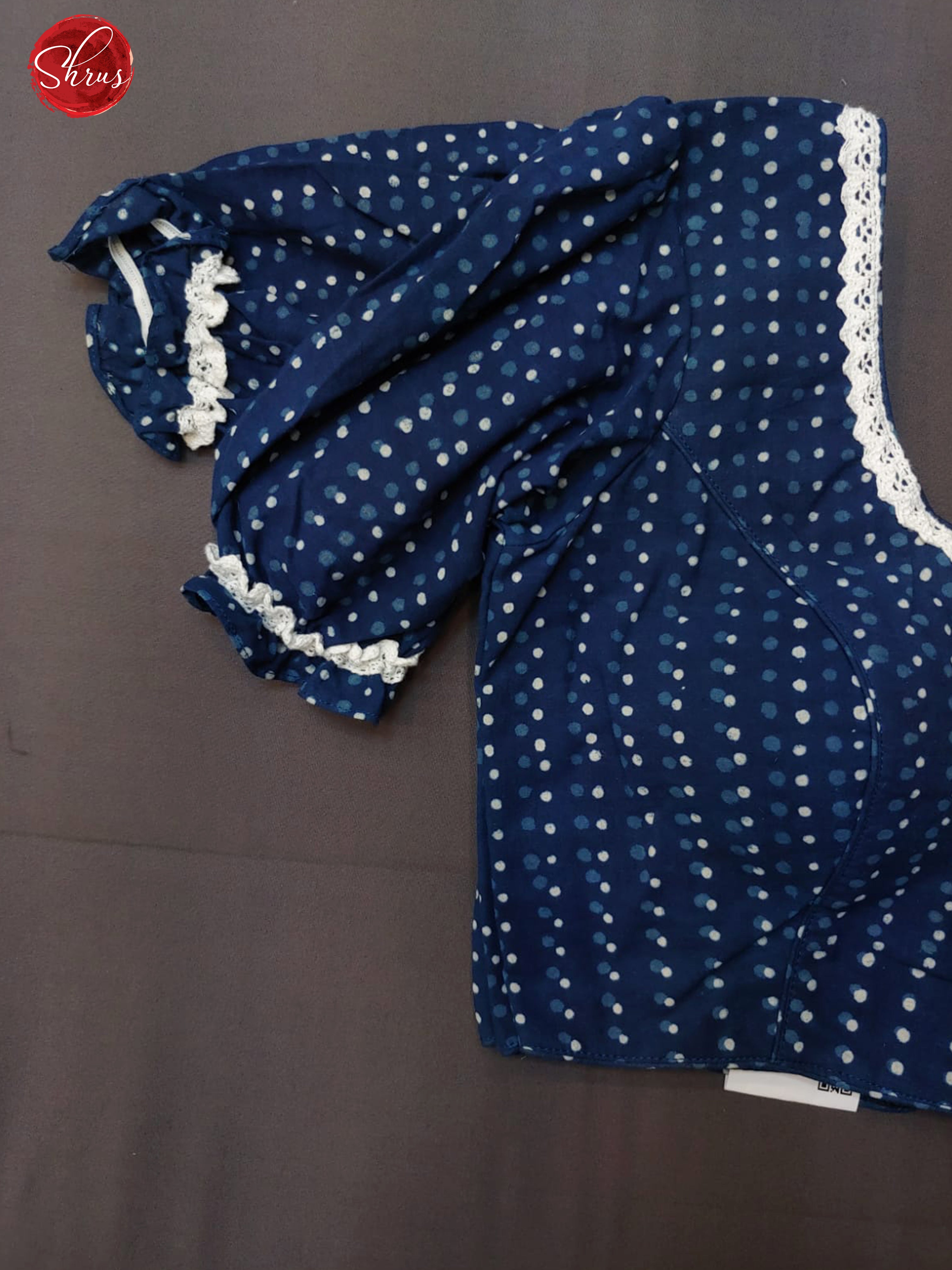 Blue- Readymade Cotton Polka dot printed Blouse with Front  hook, boat-neckline, and Short puffed Sleeve & Size 34 - Shop on ShrusEternity.com