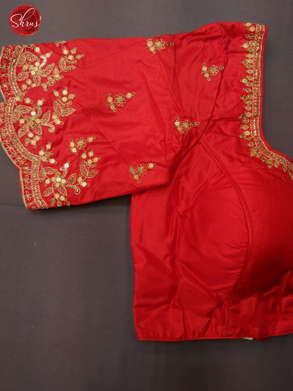 Red - Readymade Embroidered Blouse with Front  hook, U-neckline, and Short Sleeve & Size -34 - Shop on ShrusEternity.com