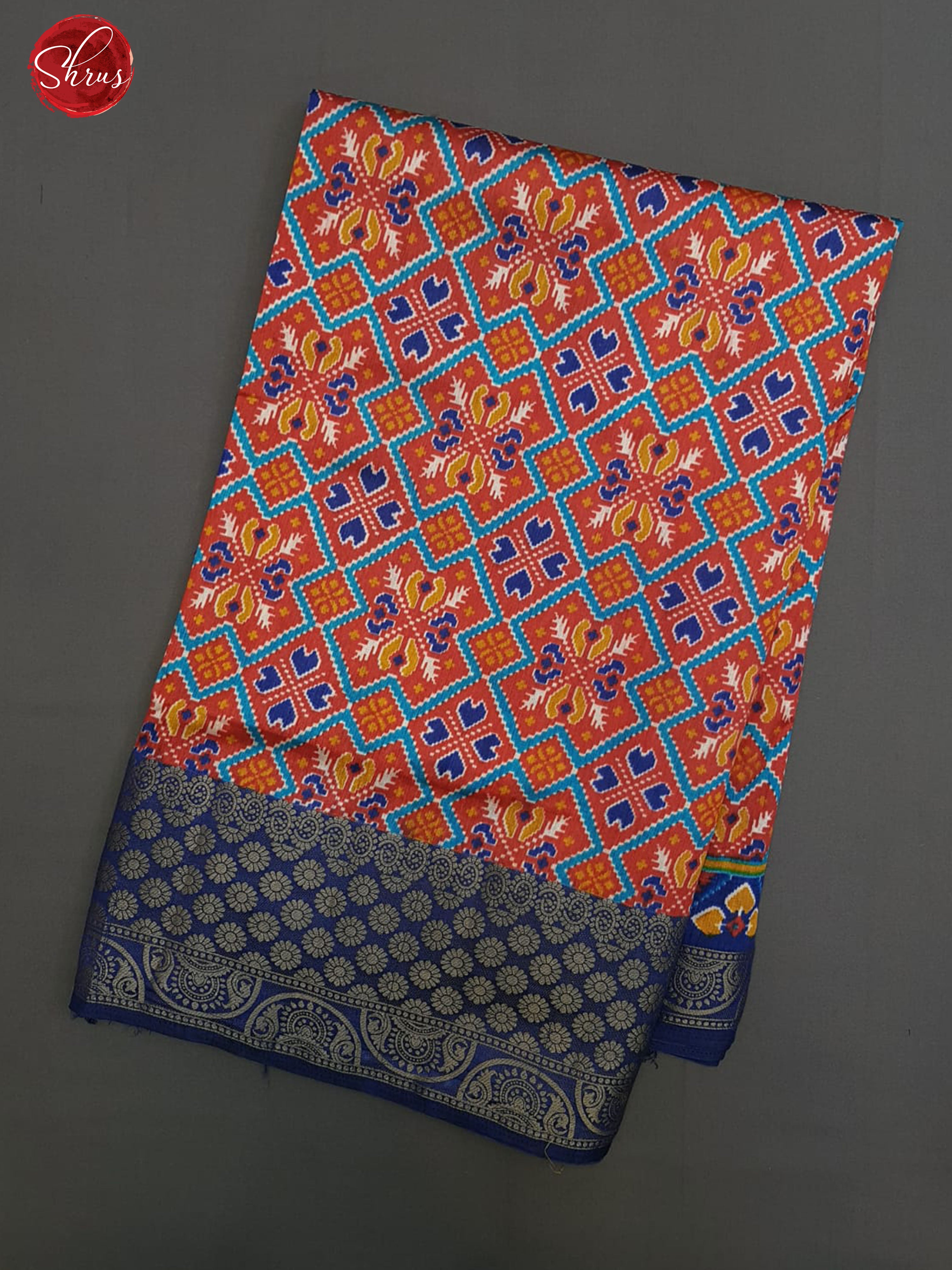 Orange & Blue- Semi Patola with intricate floral pattern on the body  & Contrast Zari Border - Shop on ShrusEternity.com