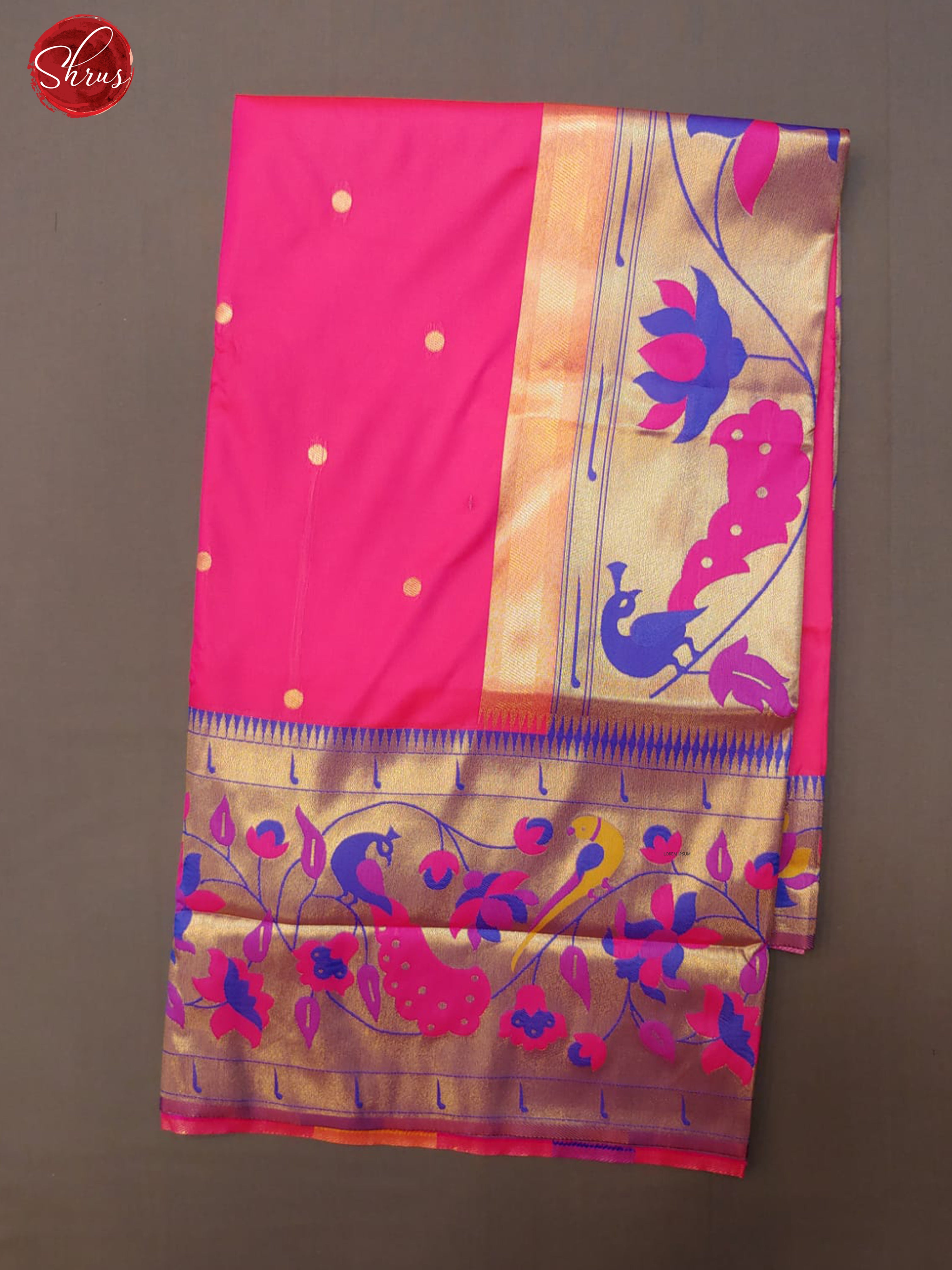 Pink & Purple - Semi Paithani with zari woven buttas on the body & Contrast Zari Border - Shop on ShrusEternity.com