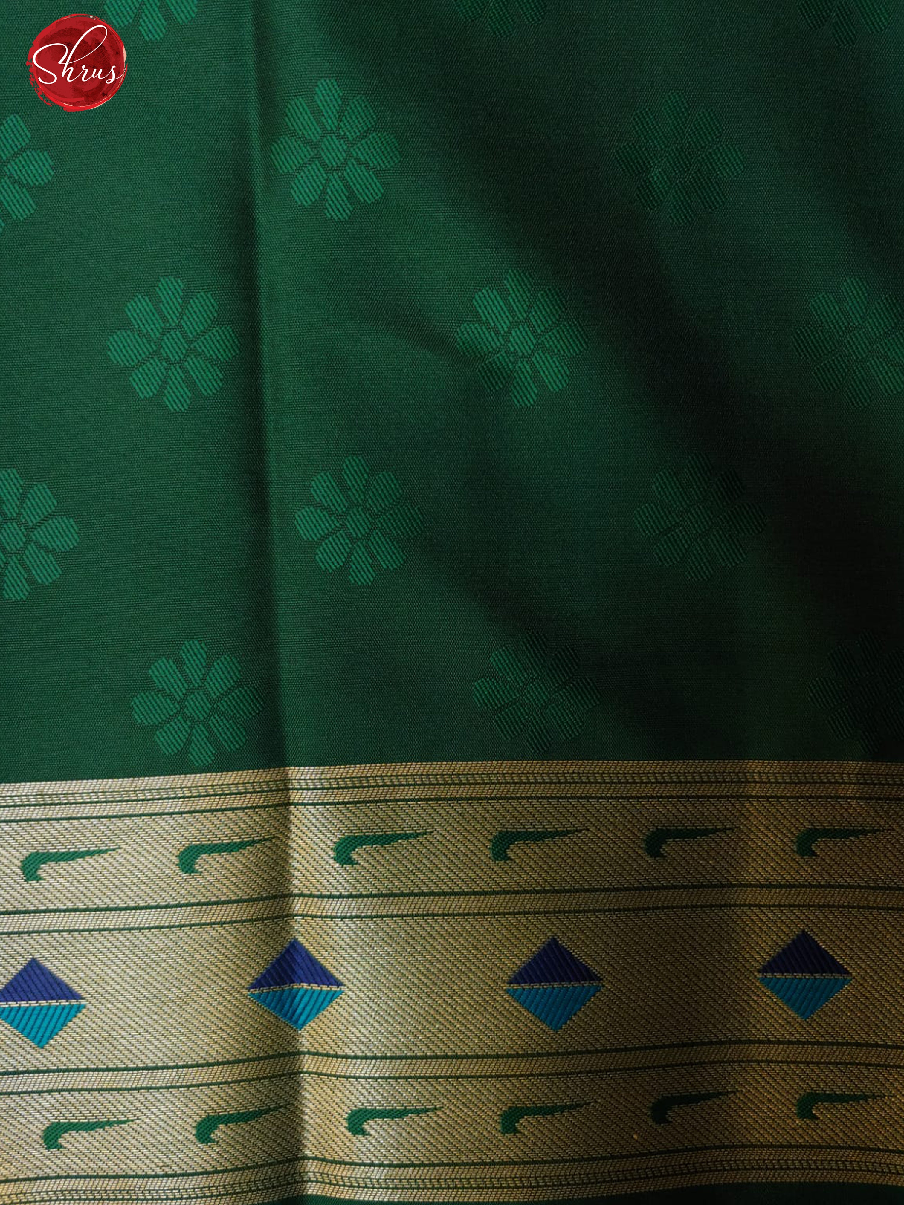 Green(Single Tone)- Semi Paithani with zari woven floral buttas on t he body & Zari Border - Shop on ShrusEternity.com