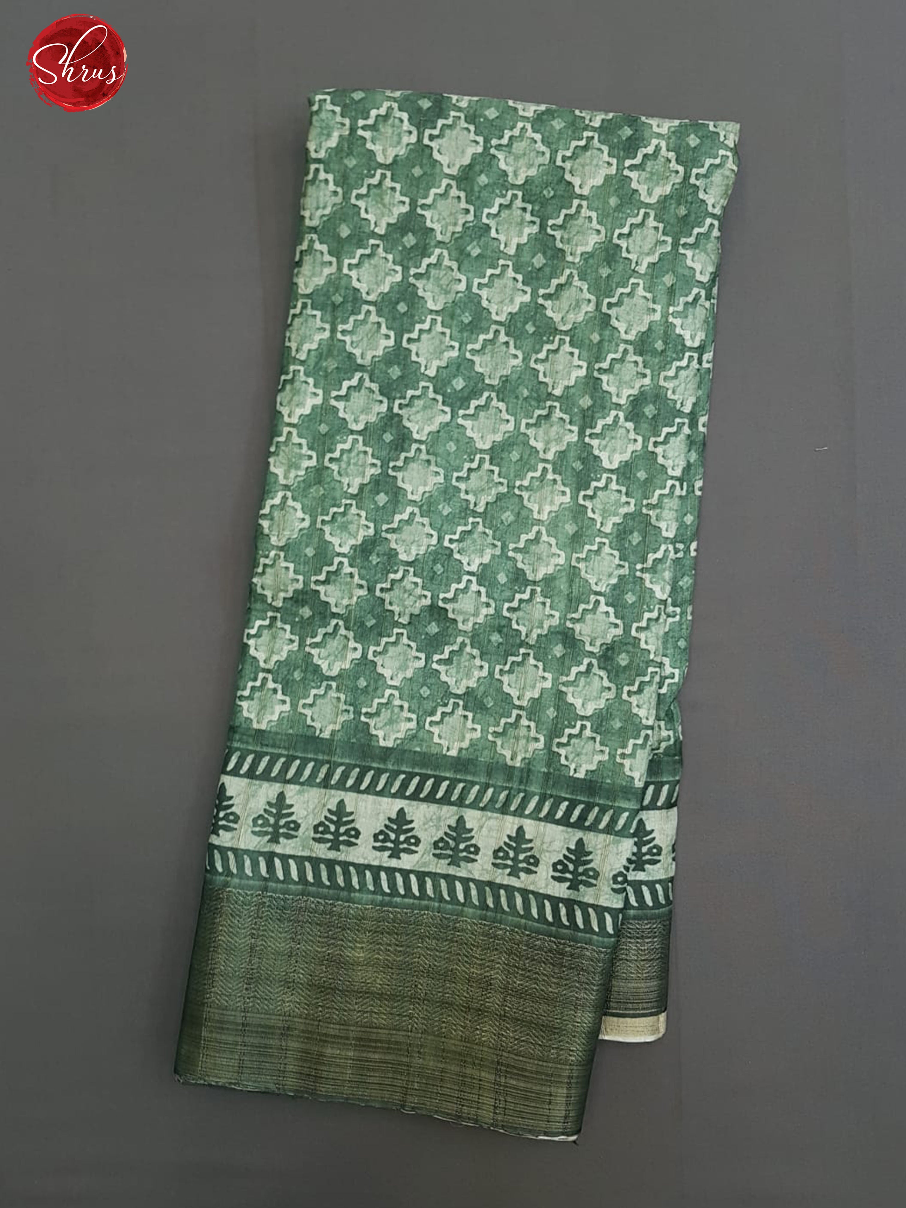 Green(Single Tone)- Semi Tussar with floral print on the body & Zari Border - Shop on ShrusEternity.com