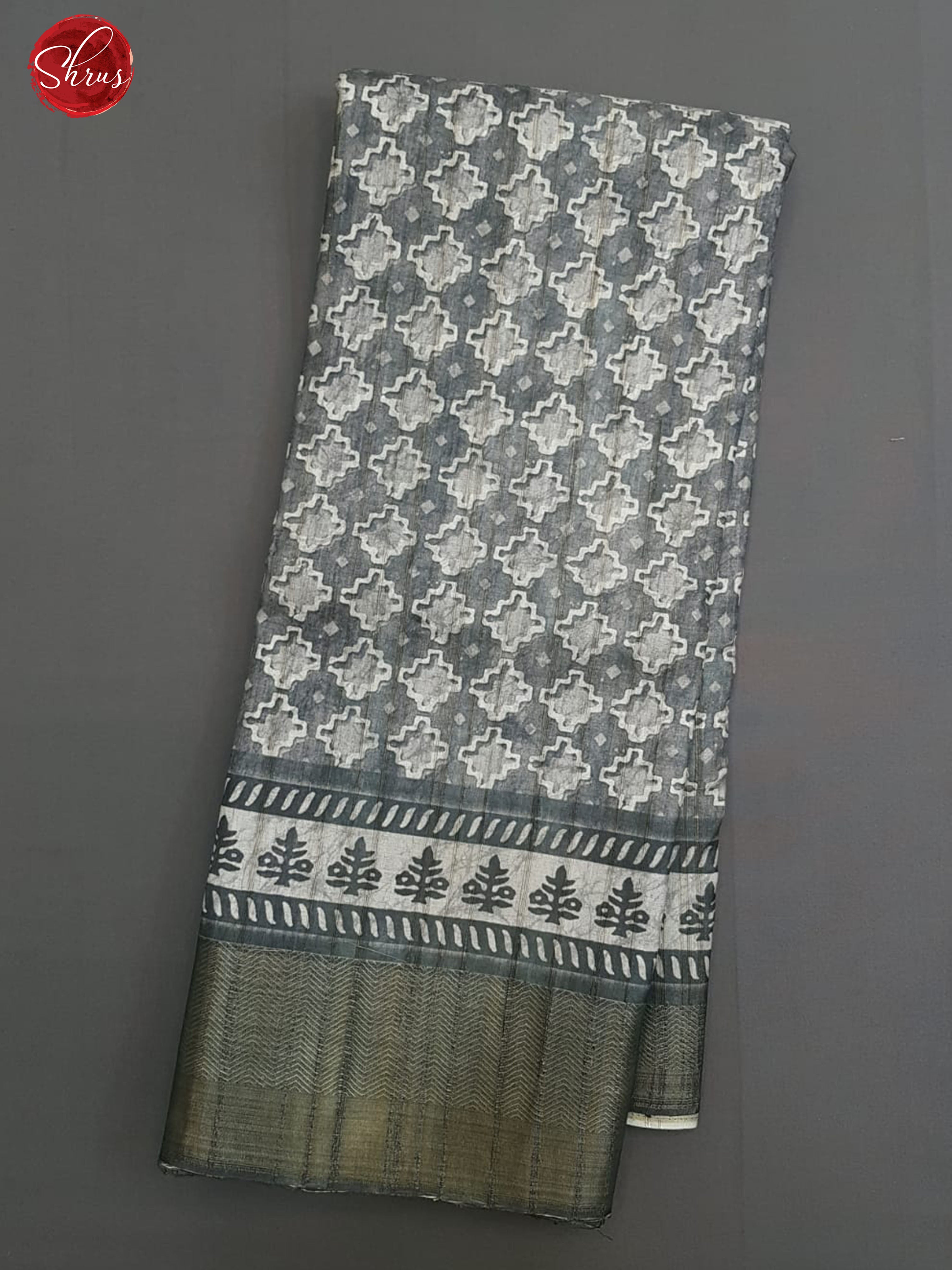 Grey(Single Tone)- Semi Tussar with floral print on the body &Zari Border - Shop on ShrusEternity.com