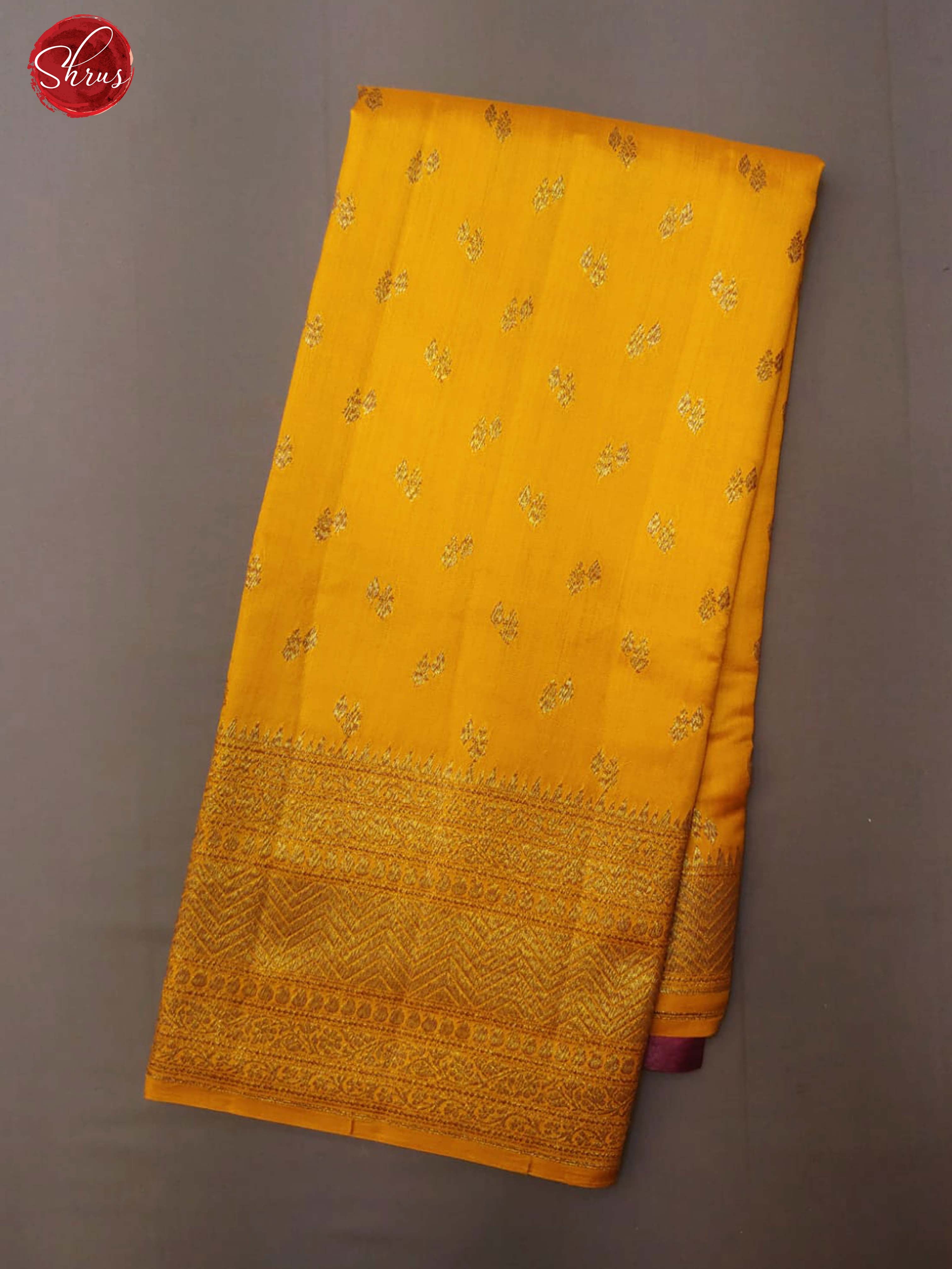 Yellow & Wine - Banarasi Silk with zari woven buttas on the body & Zari Border - Shop on ShrusEternity.com