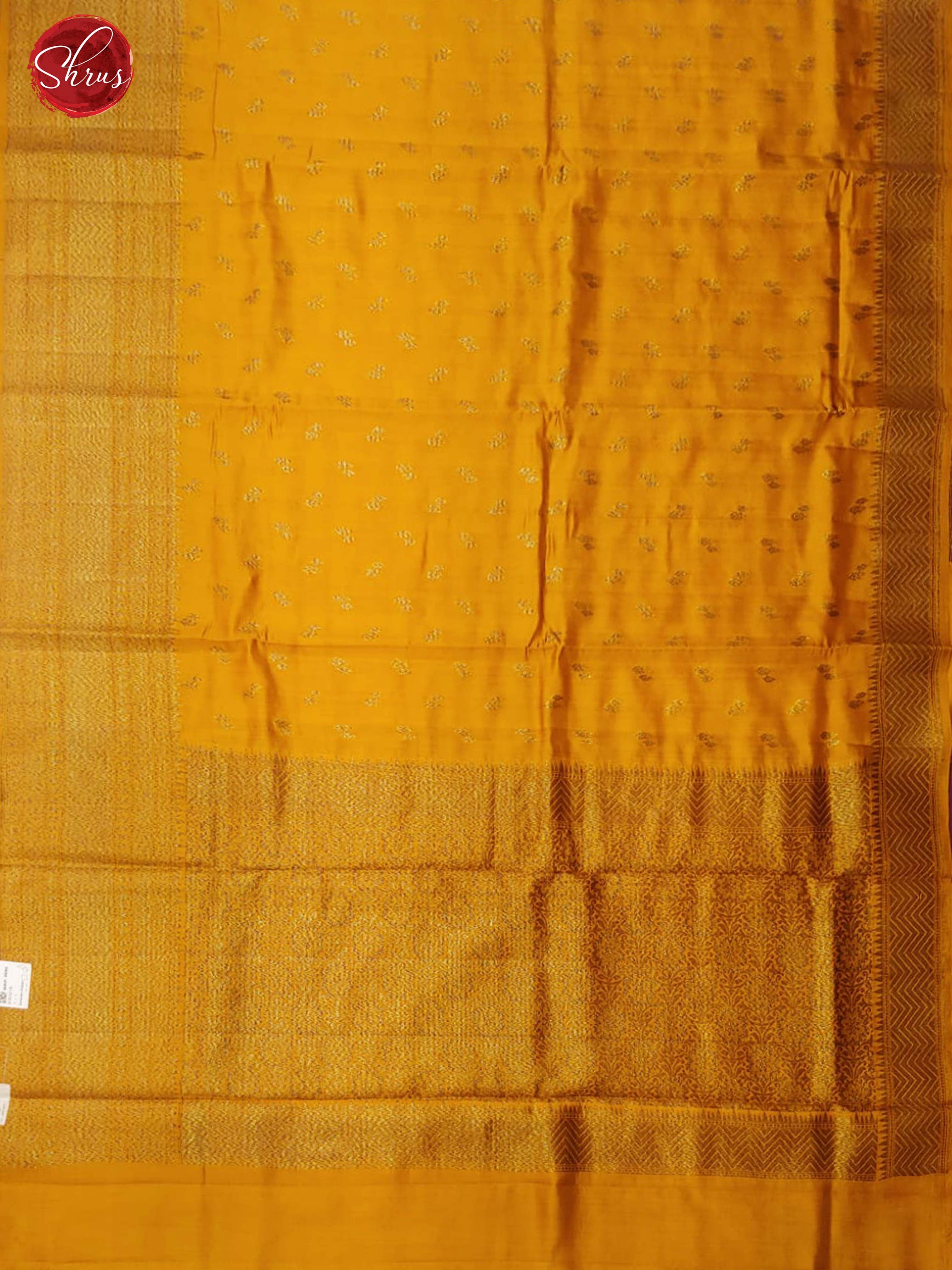 Yellow & Wine - Banarasi Silk with zari woven buttas on the body & Zari Border - Shop on ShrusEternity.com