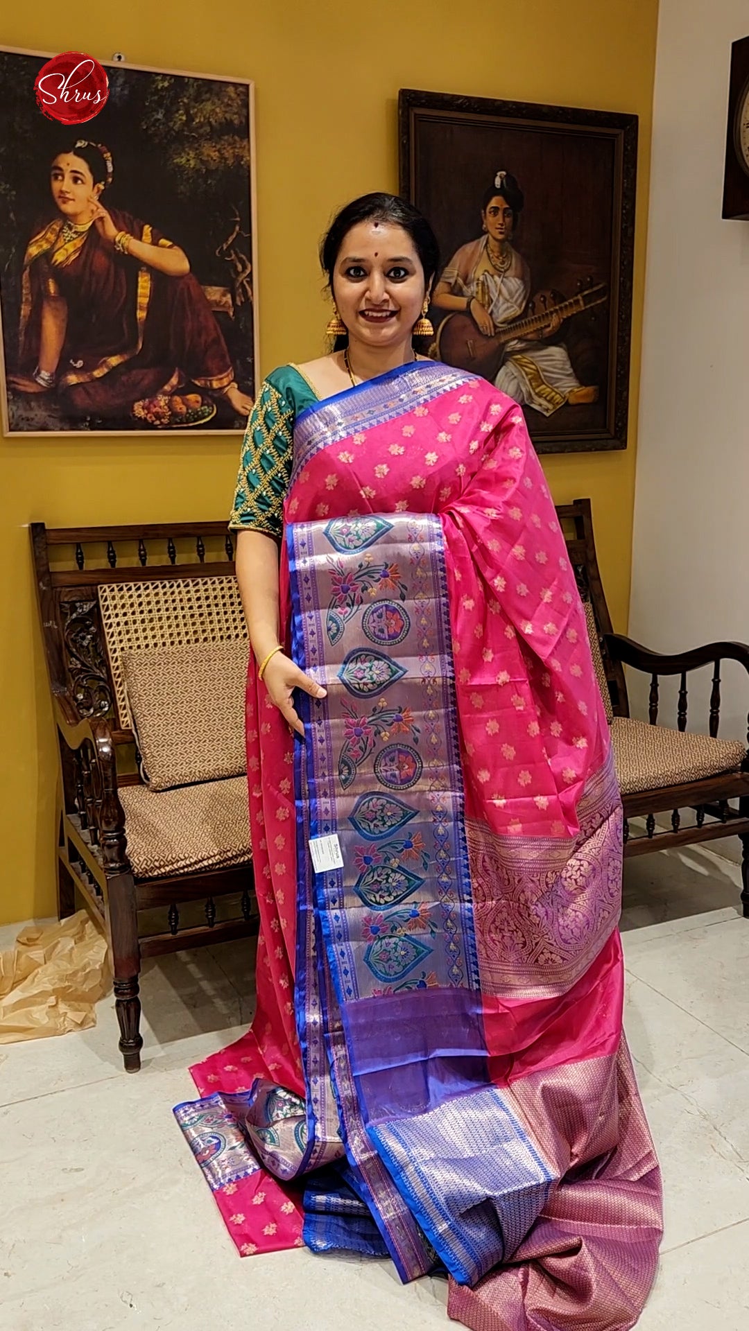 Pink and Blue - Semi Kanchipuram Silk - Shop on ShrusEternity.com