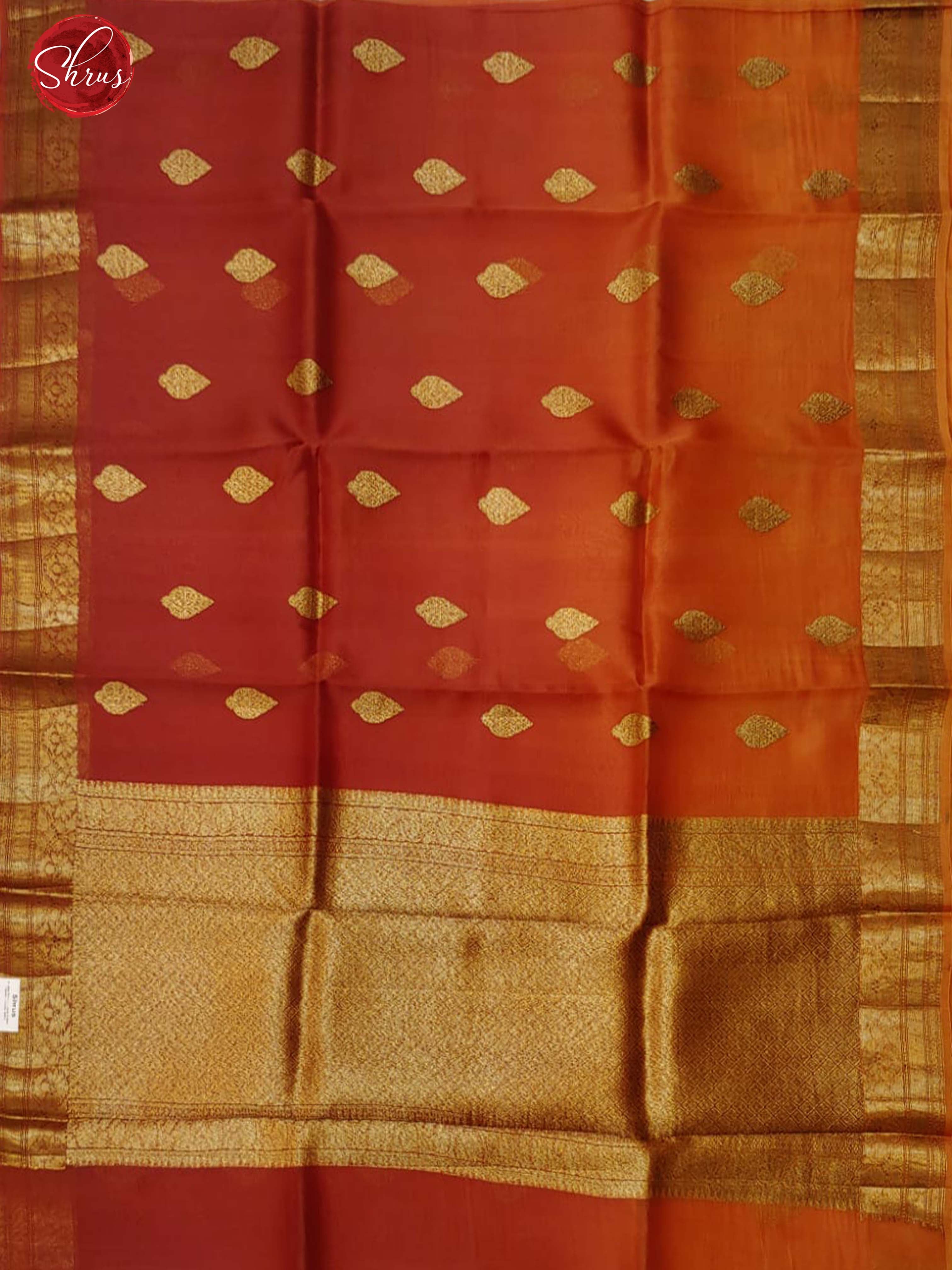 Maroon & Orange - Organza with zari motifs on the body & Zari Border - Shop on ShrusEternity.com