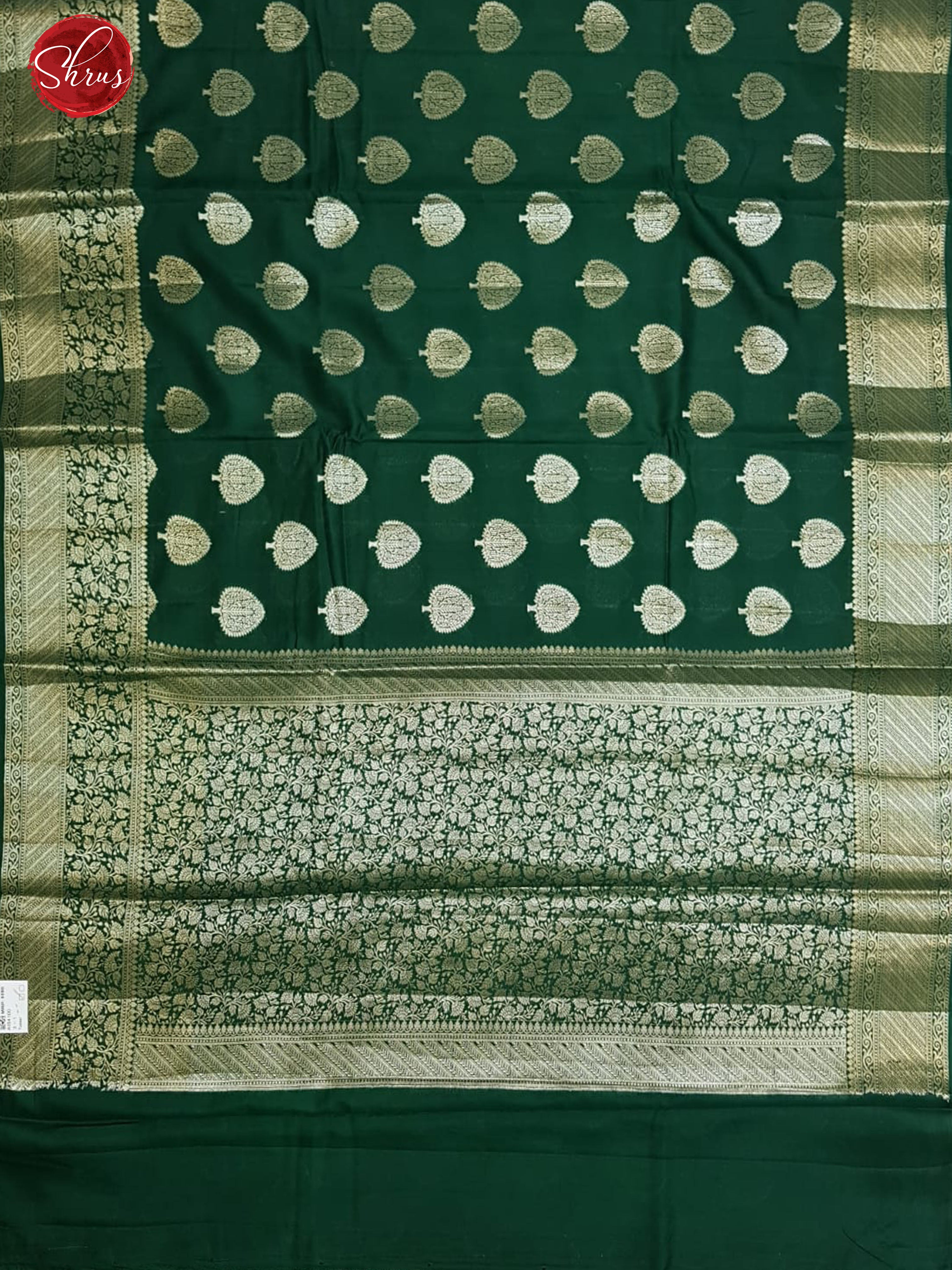 Green(Single Tone)-Tussar with zari woven floral motifs on the body & zari Border - Shop on ShrusEternity.com
