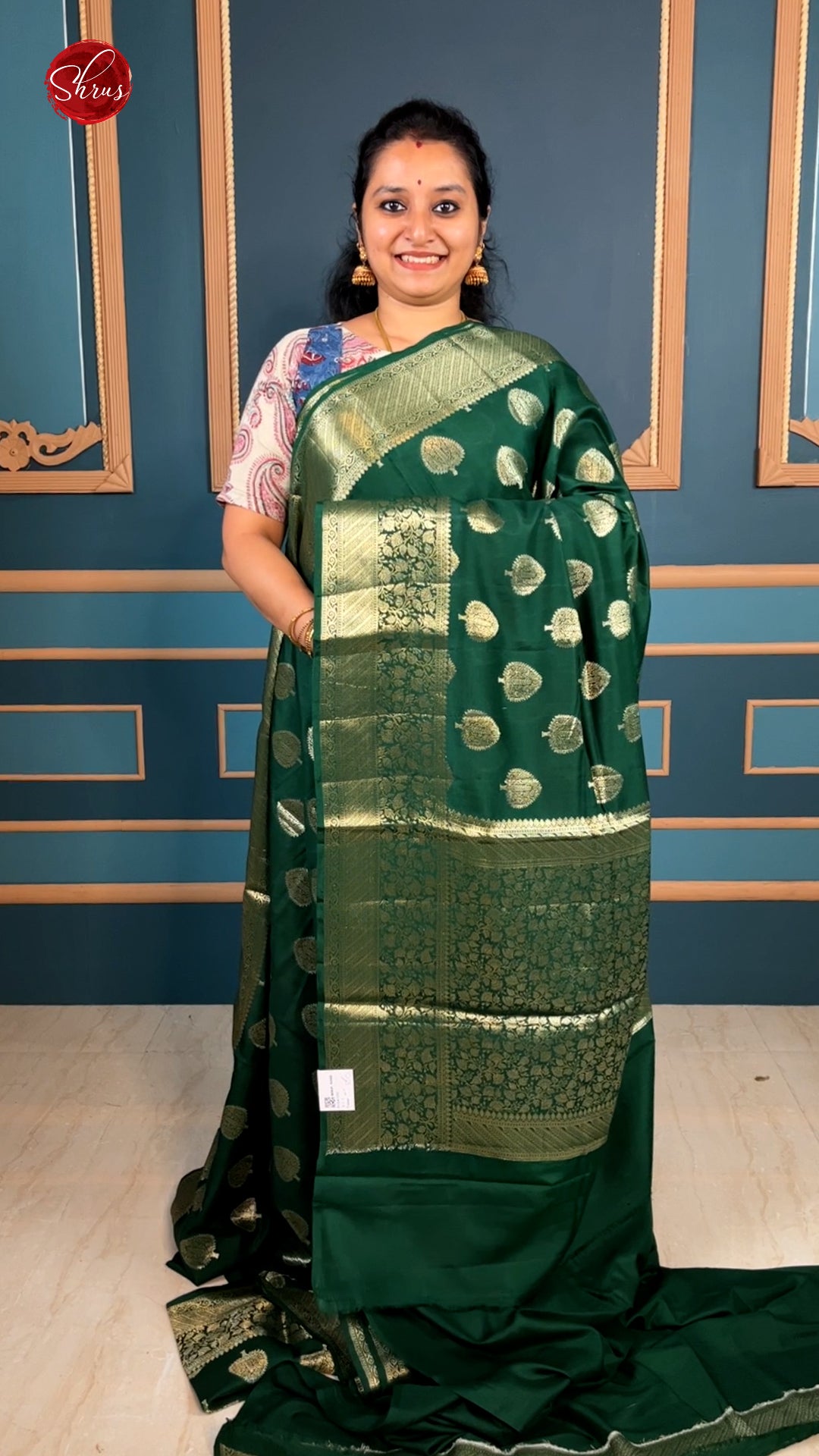 Green(Single Tone)-Tussar with zari woven floral motifs on the body & zari Border - Shop on ShrusEternity.com