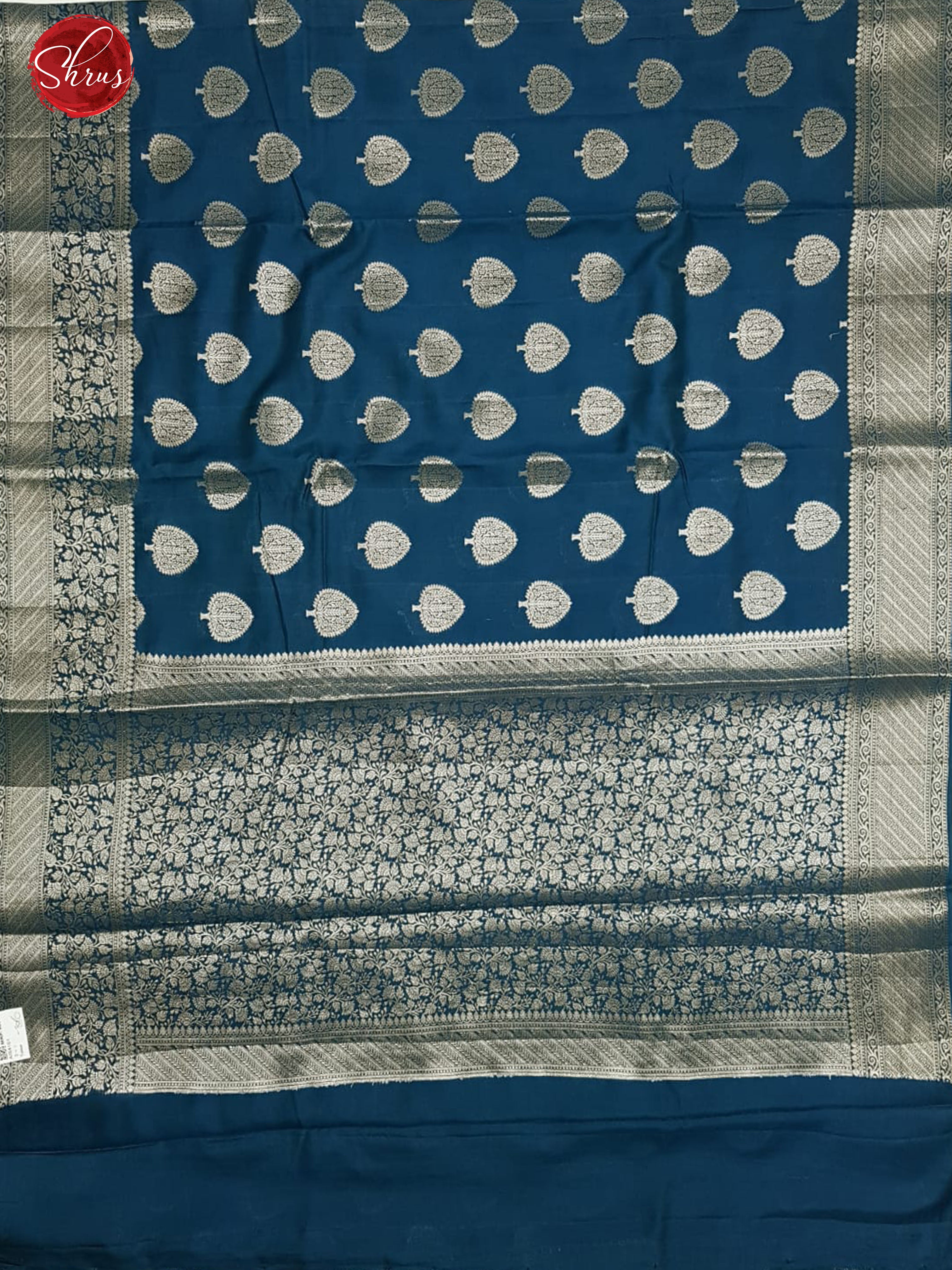 Blue(Single Tone)- Tussar with zari woven floral motifs on the body &Zari Border - Shop on ShrusEternity.com