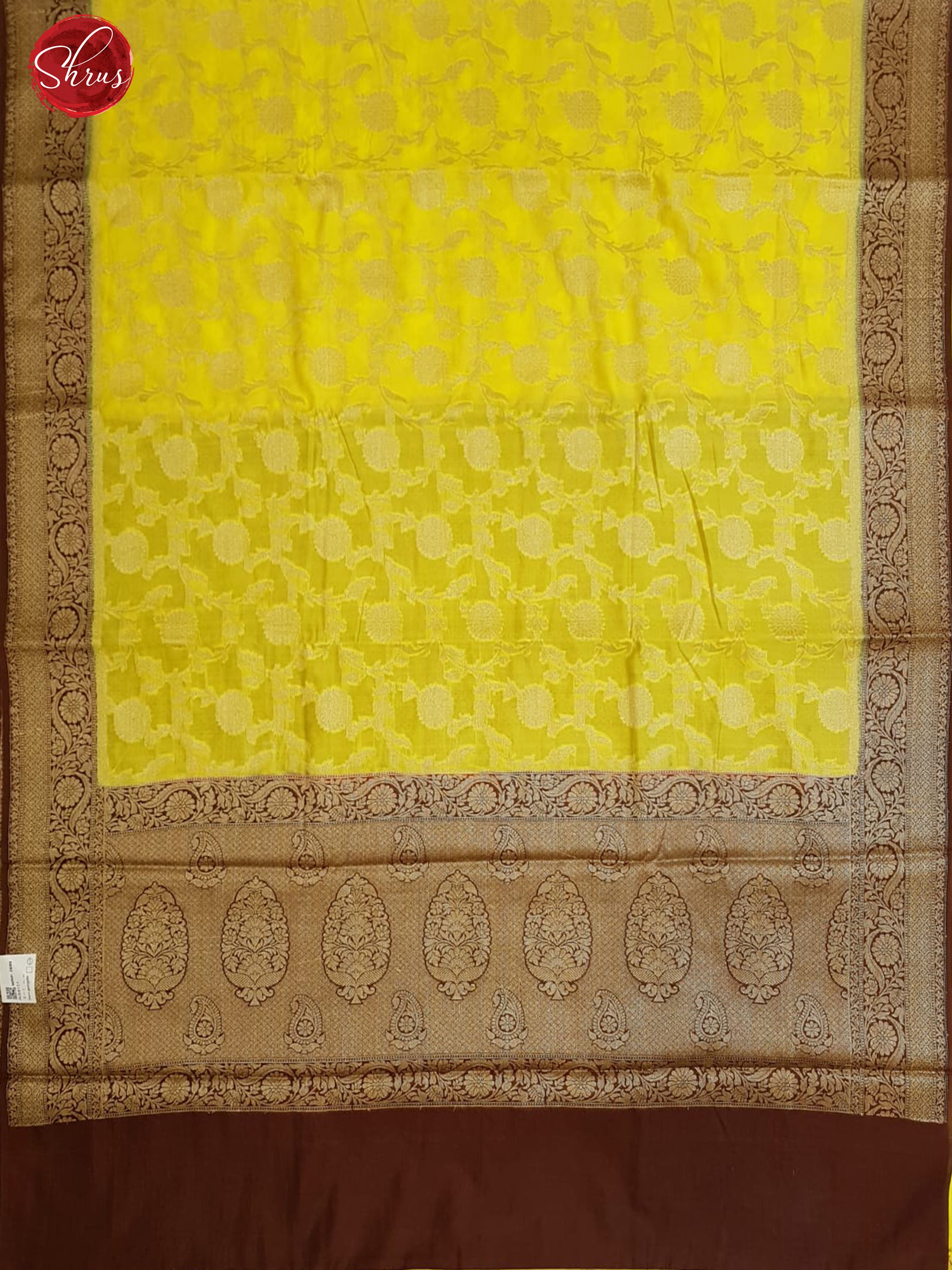 Yellow & Brown - Semi Georgette with zari woven floral nestling brocade on the body & Contrast Zari Border - Shop on ShrusEternity.com