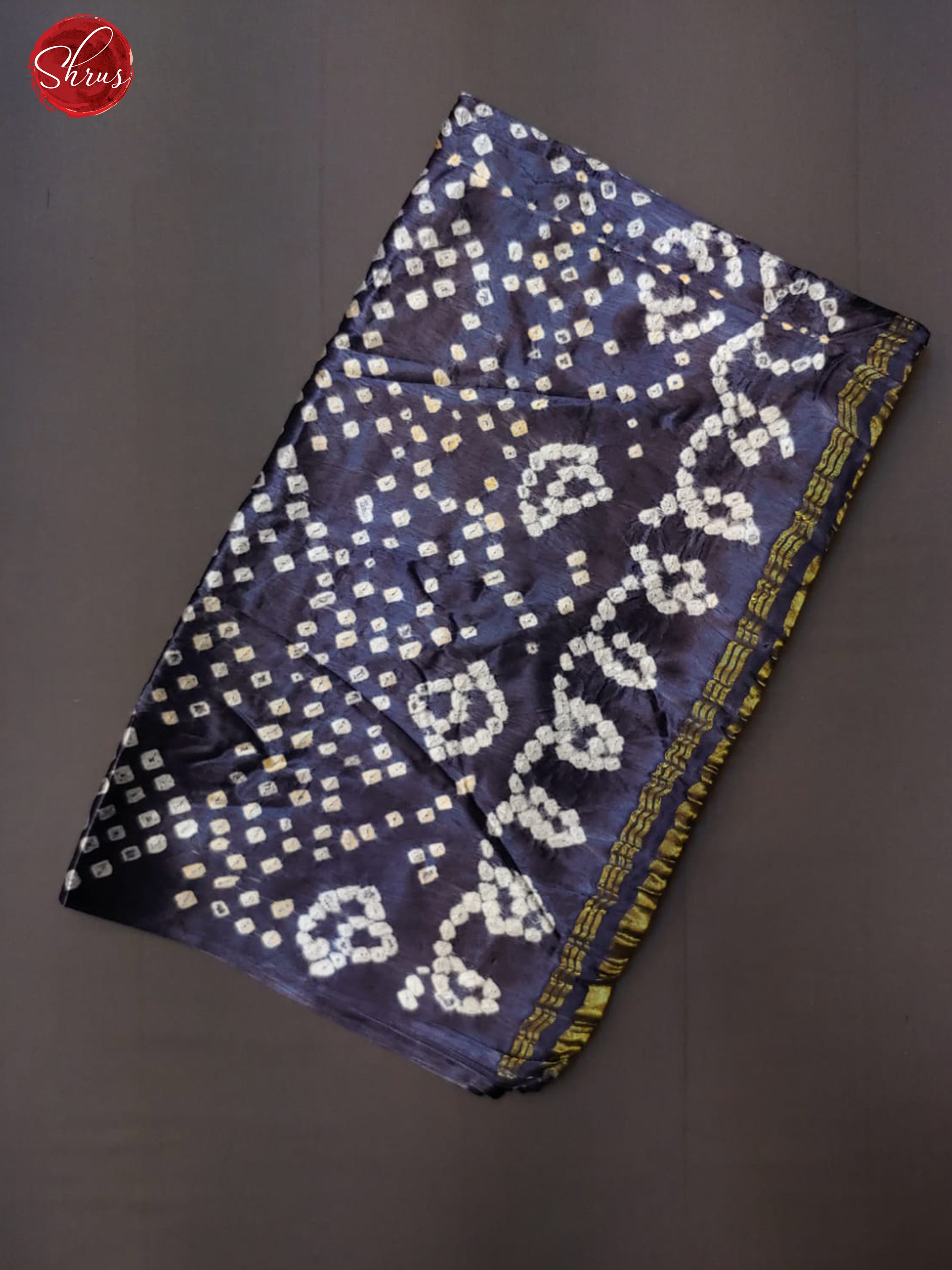 Navy Blue(Single Tone)- Modal Silk with Bandhini pattern on the body & Zari Border - Shop on ShrusEternity.com
