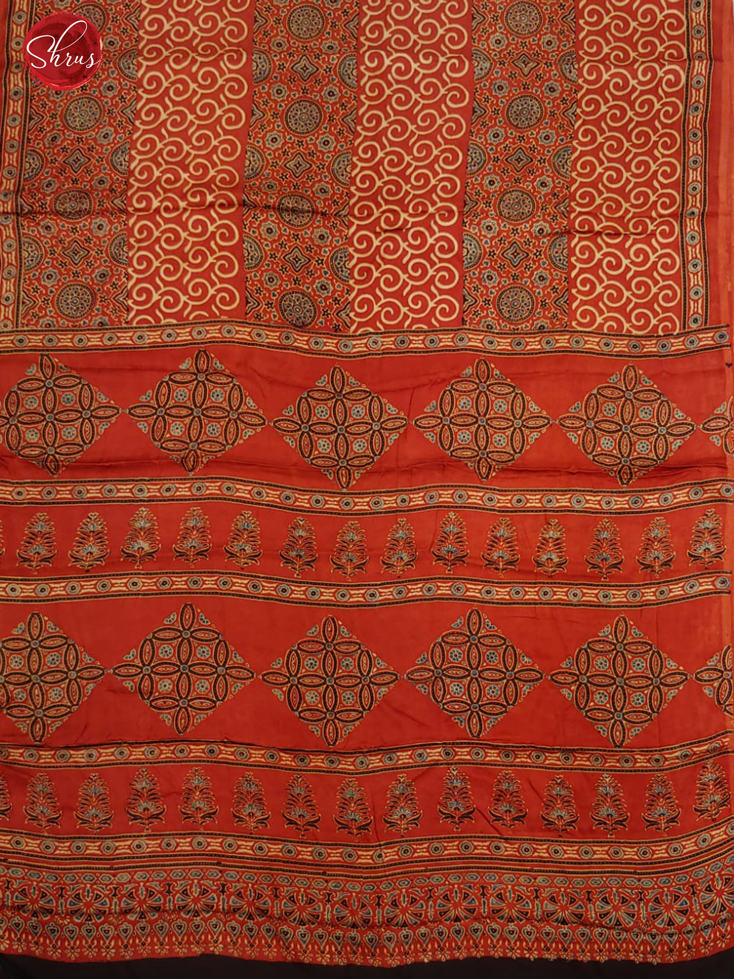 Brick Red(Single Tone)- Modal Silk with printed Body & Border - Shop on ShrusEternity.com