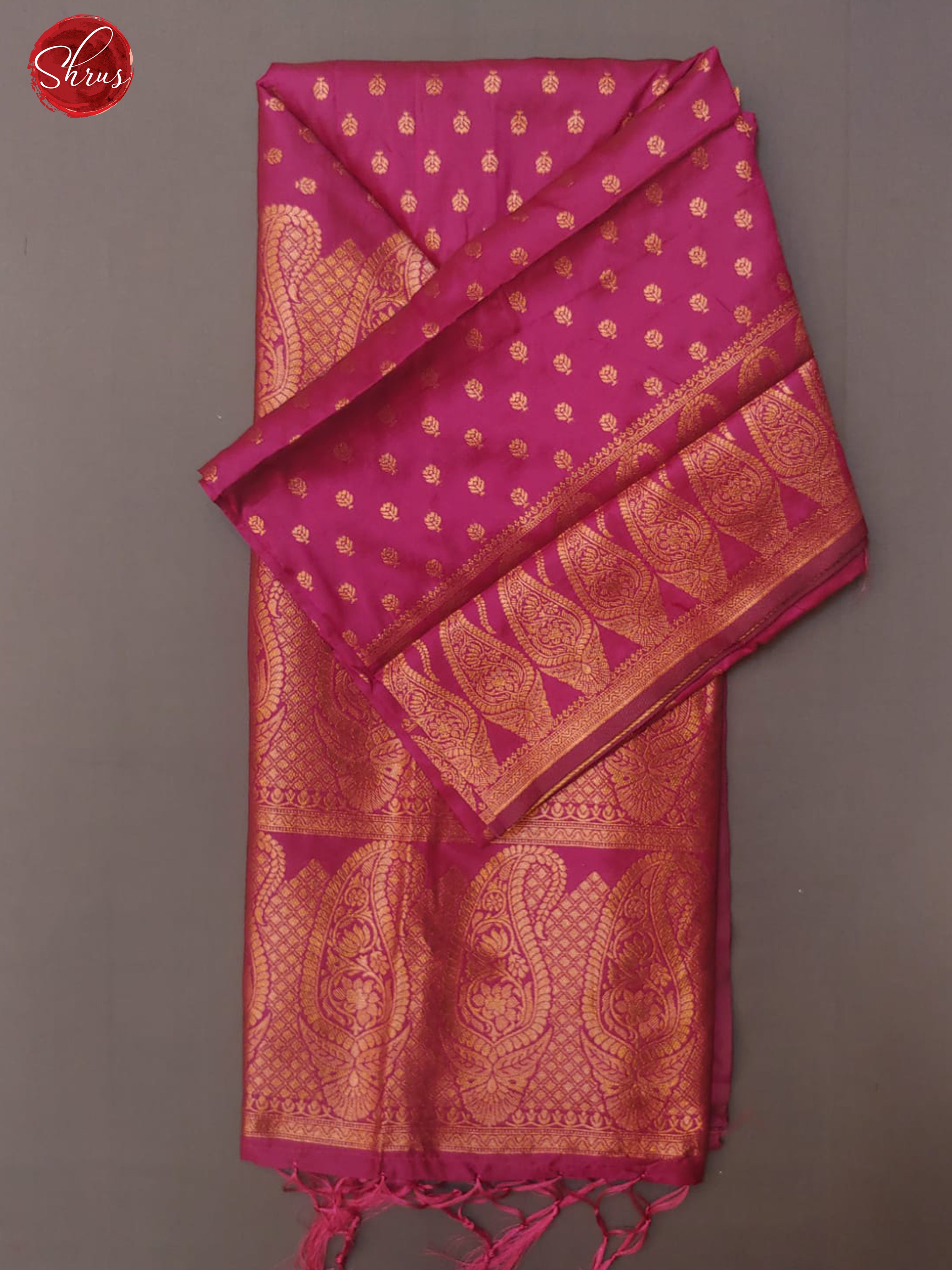 Majenta Pink(Single Tone)- Semi Khatan with zari woven floral buttas on the body & zari Border - Shop on ShrusEternity.com