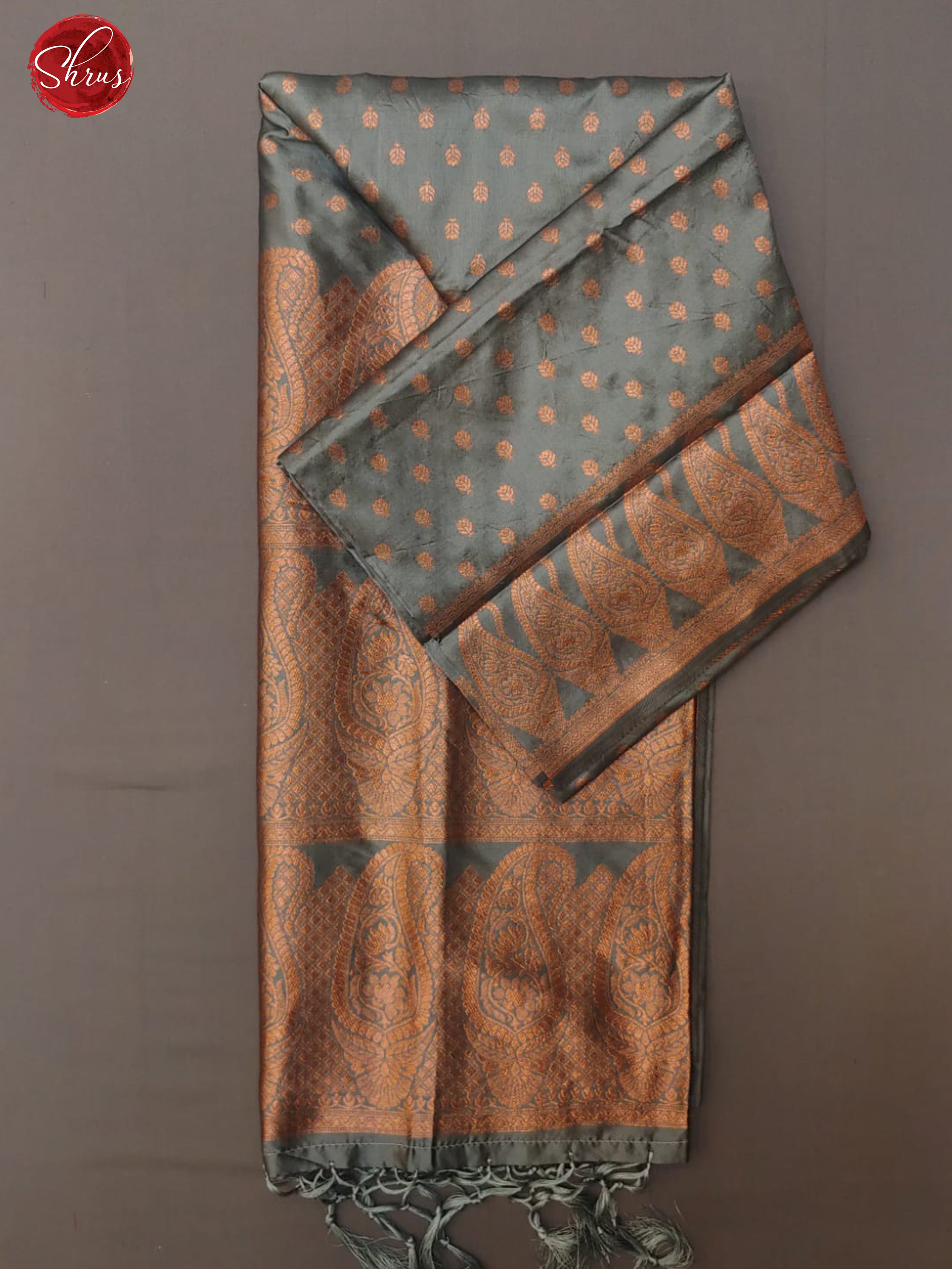 Grey(Single Tone)- Semi Khatan with zari buttas on the body & Zari Border - Shop on ShrusEternity.com