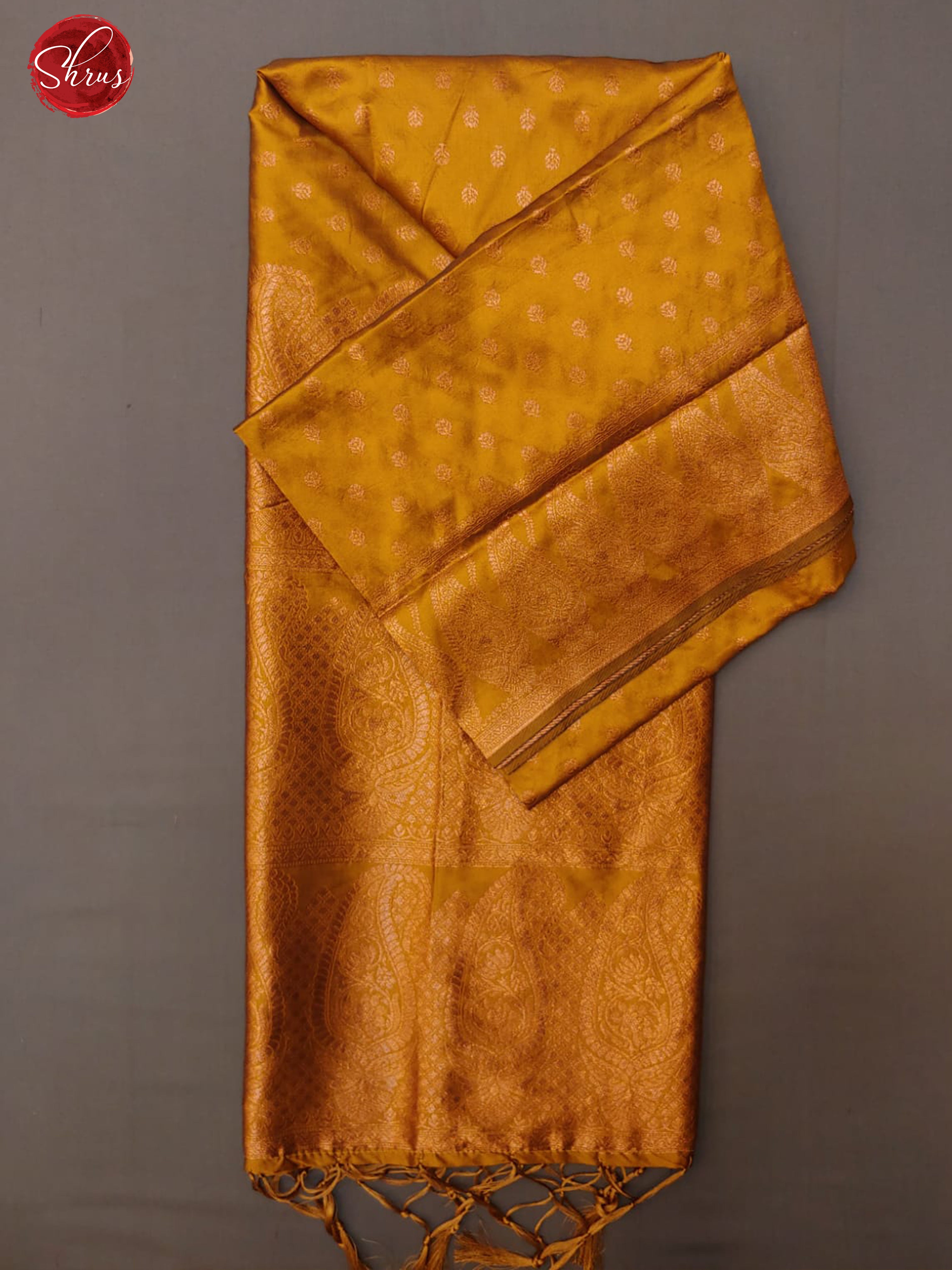 Mehandi Green(Single Tone)- Semi Khatan with zari floral buttas on the body & zari Border - Shop on ShrusEternity.com