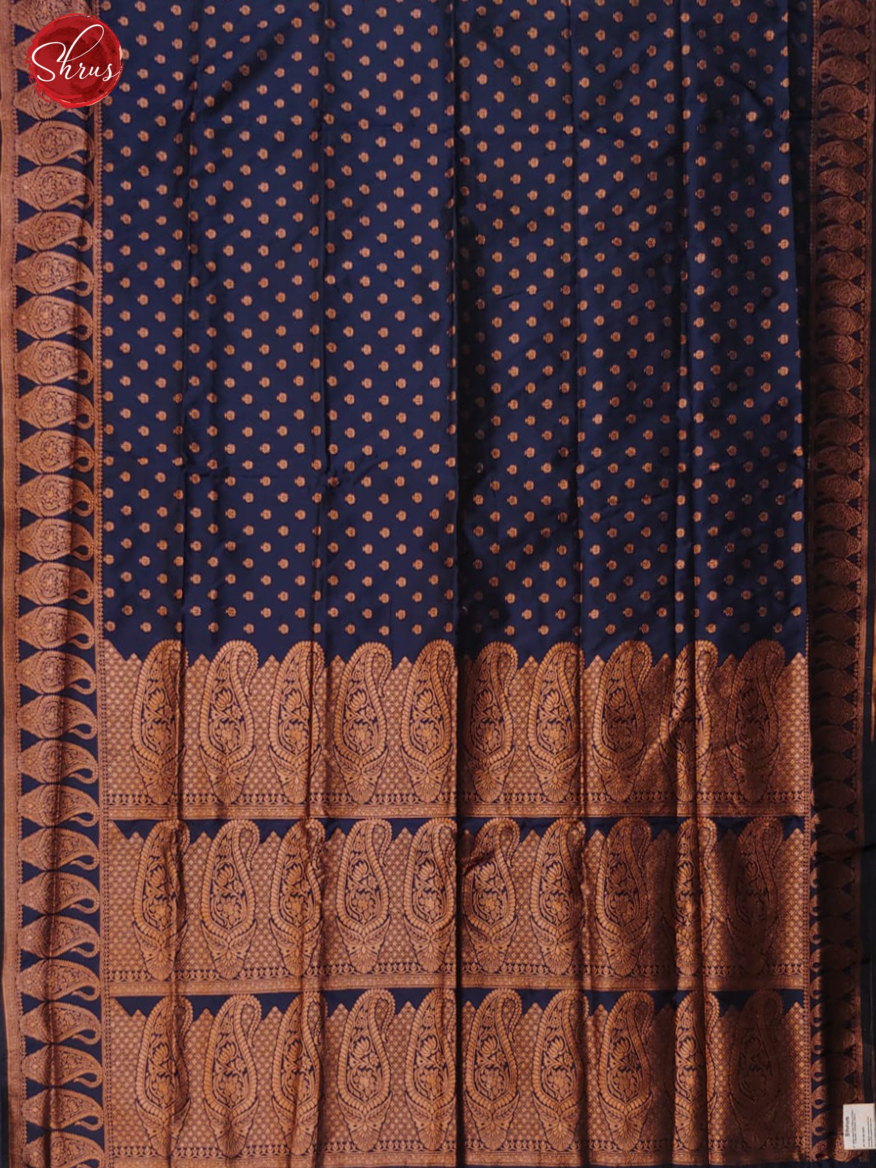 Navy Blue(Single Tone)- Semi Khatan with zari woven paisleys motifs on the body & Zari Border - Shop on ShrusEternity.com