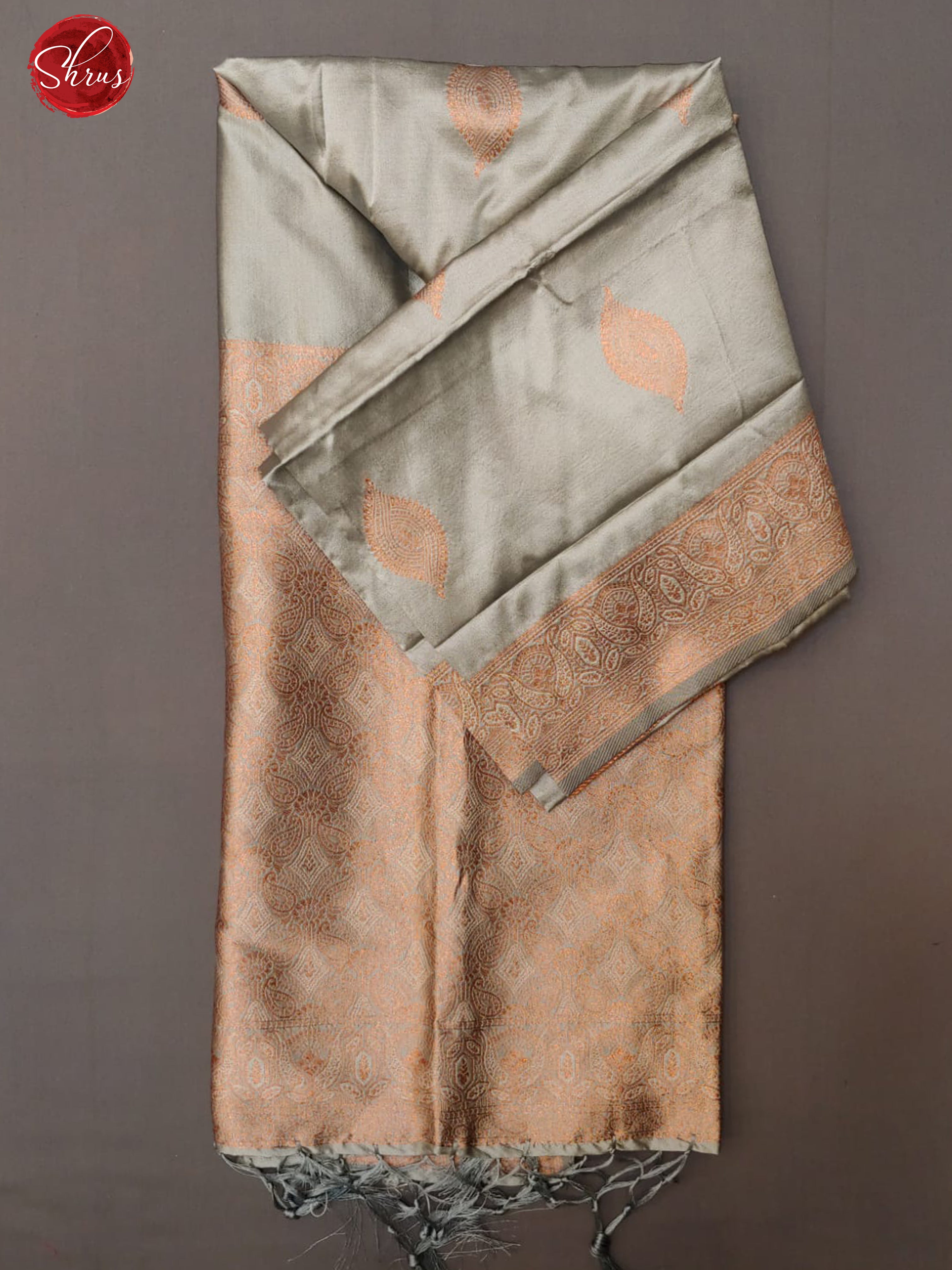 Silverish Grey(Single Tone)- Semi Khatan with zari woven floral motifs on the body & Zari Border - Shop on ShrusEternity.com
