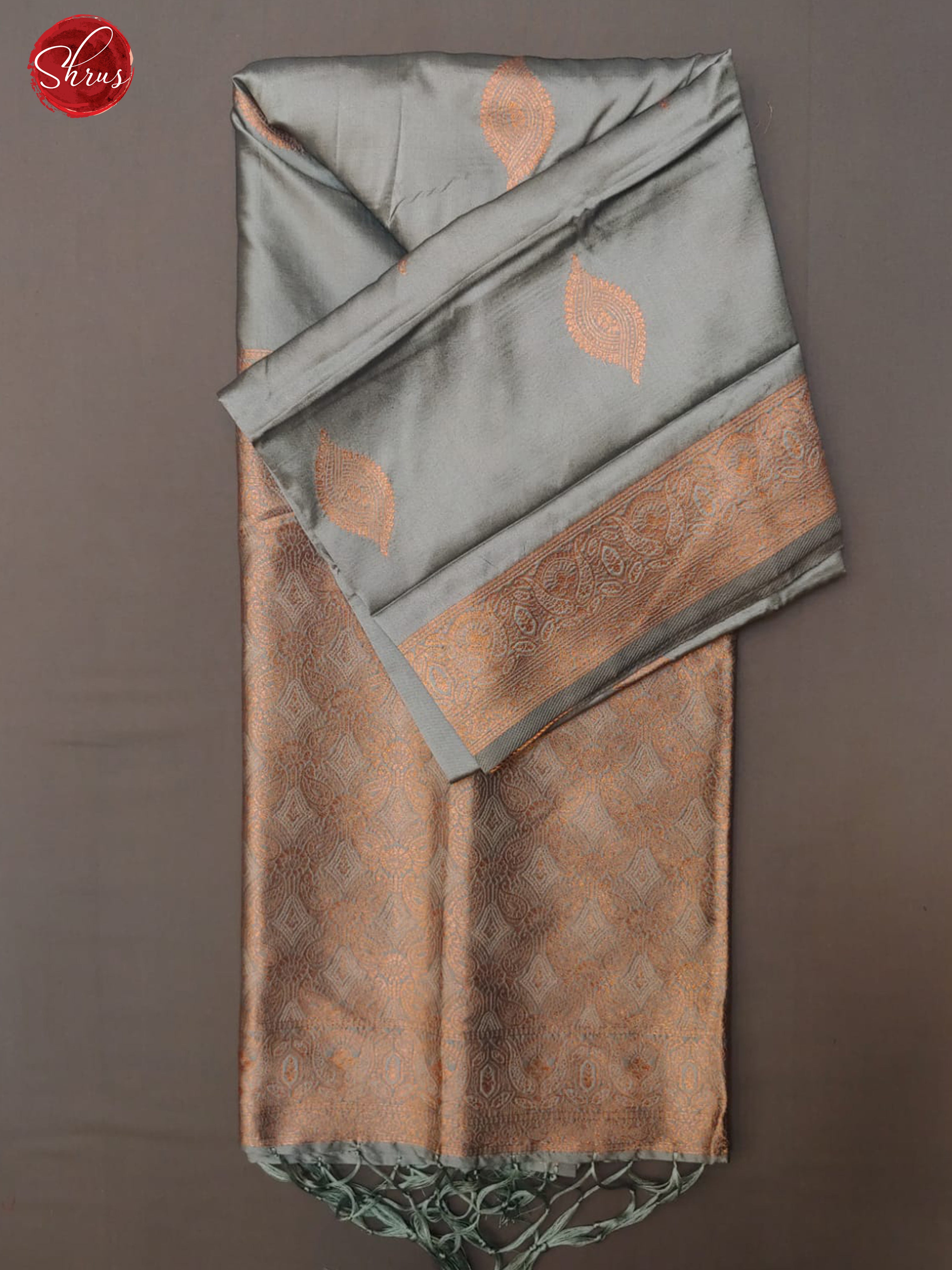 Grey(Single Tone)- Semi Khatan with zari woven floral motifs on the body & Zari Border - Shop on ShrusEternity.com