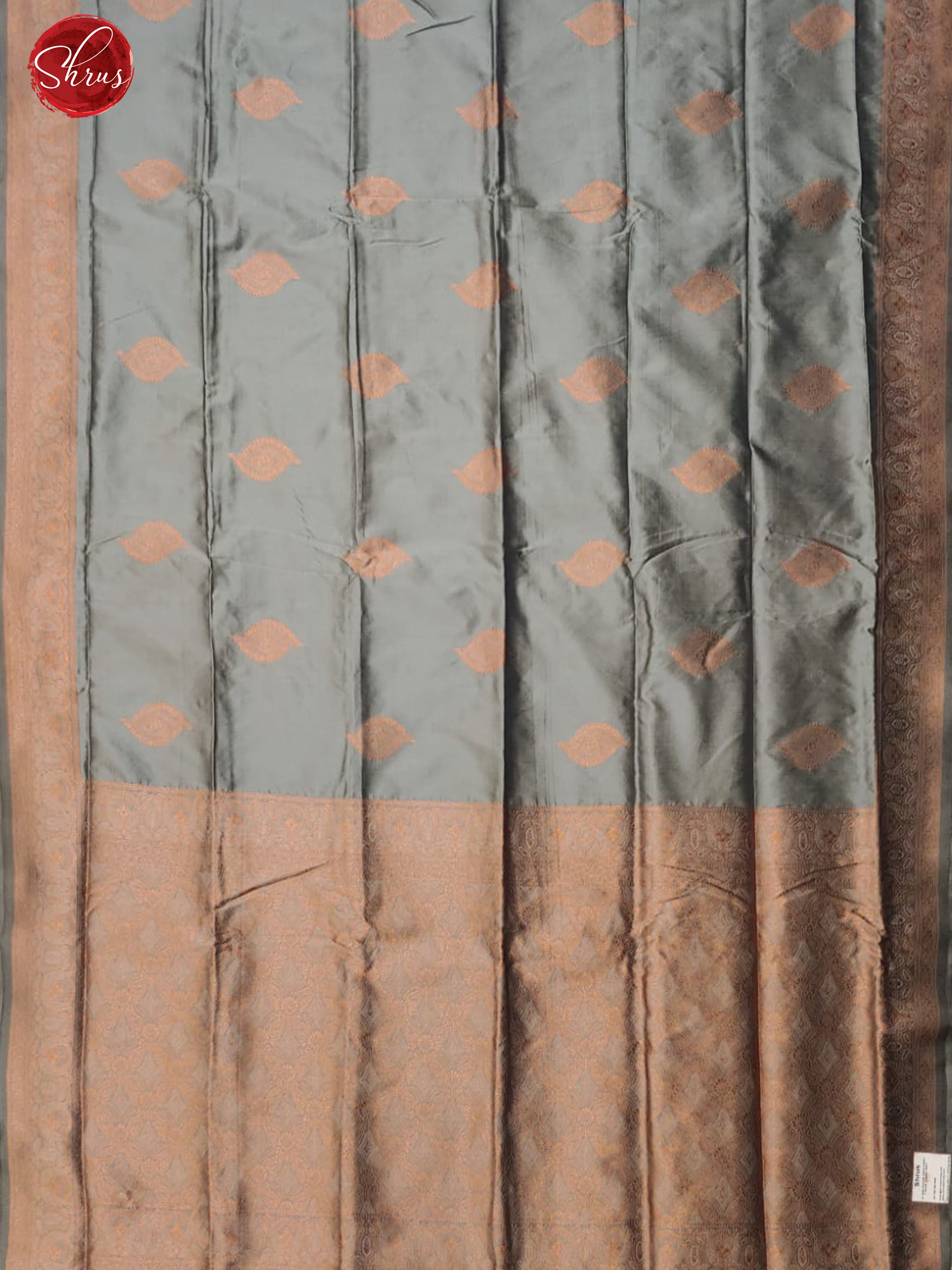 Grey(Single Tone)- Semi Khatan with zari woven floral motifs on the body & Zari Border - Shop on ShrusEternity.com
