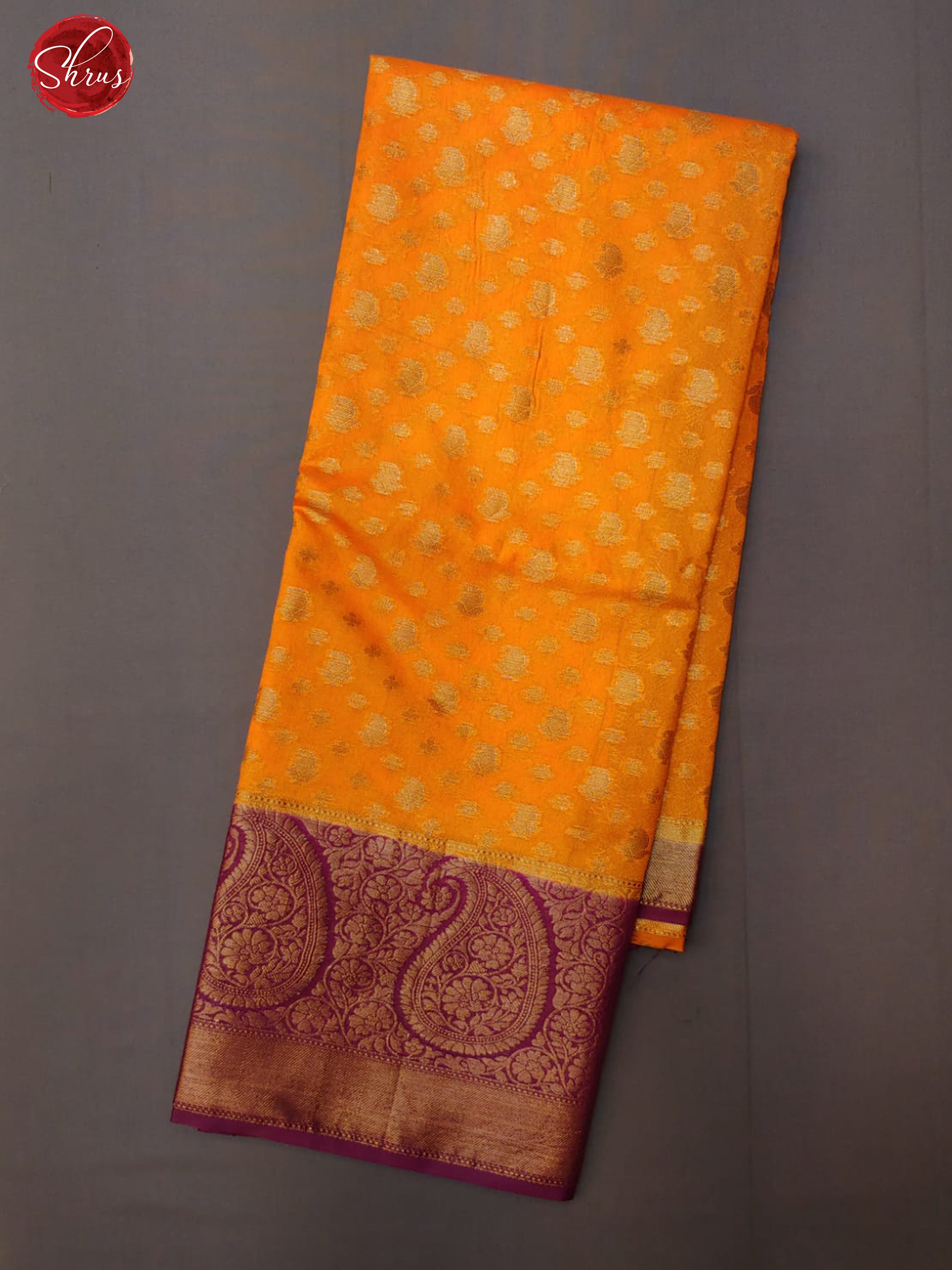 Mustard & Purple - Semi Georgette Silk with zari woven buttas on the body &Contrast Zari Border - Shop on ShrusEternity.com