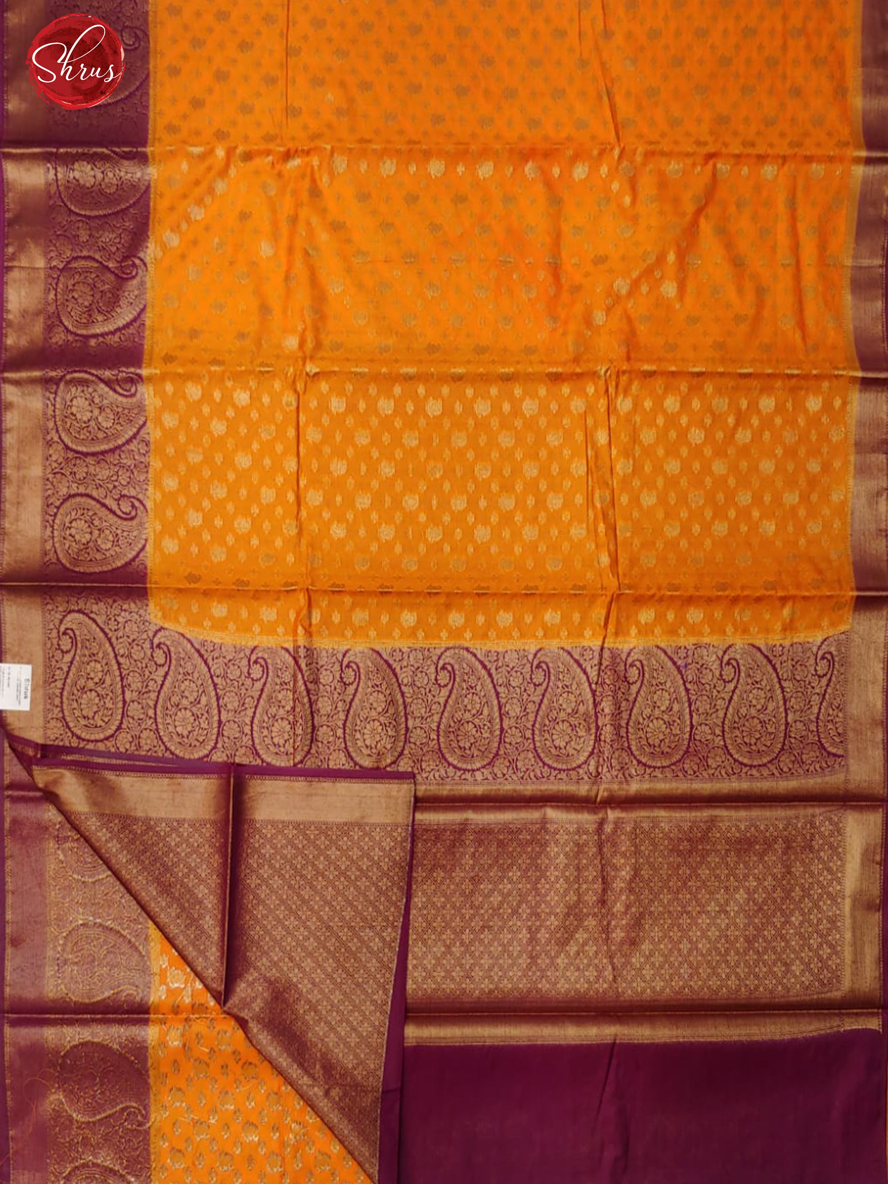 Mustard & Purple - Semi Georgette Silk with zari woven buttas on the body &Contrast Zari Border - Shop on ShrusEternity.com