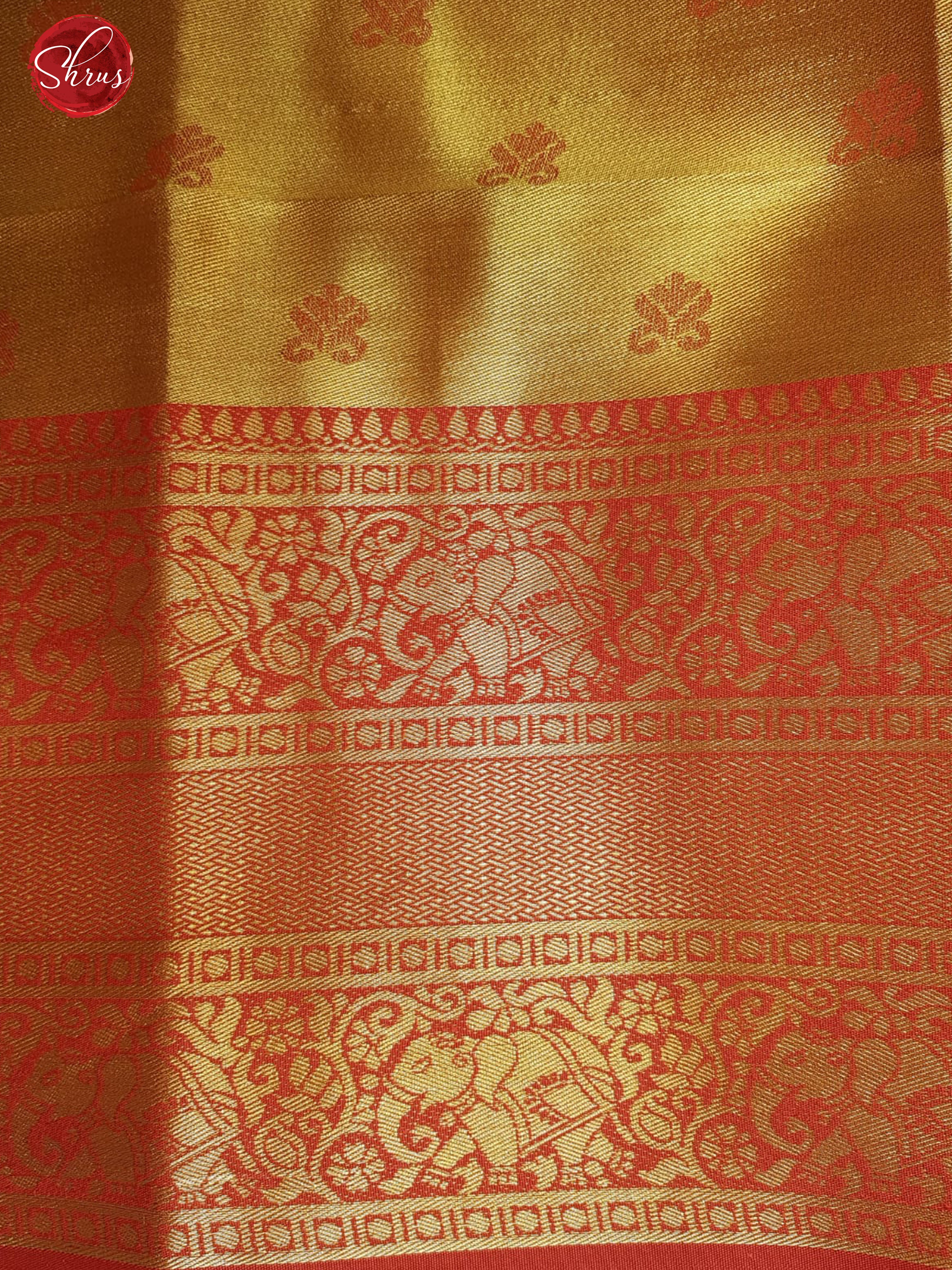 Green & Red - Semi Kanchipuram Dola Silk with zari brocade on the body & Contrast Zari Border - Shop on ShrusEternity.com
