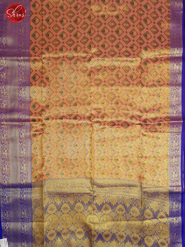 Pink & Blue - Semi Kanchipuram Dola Silk with zari brocade on the body & Contrast Zari Border - Shop on ShrusEternity.com