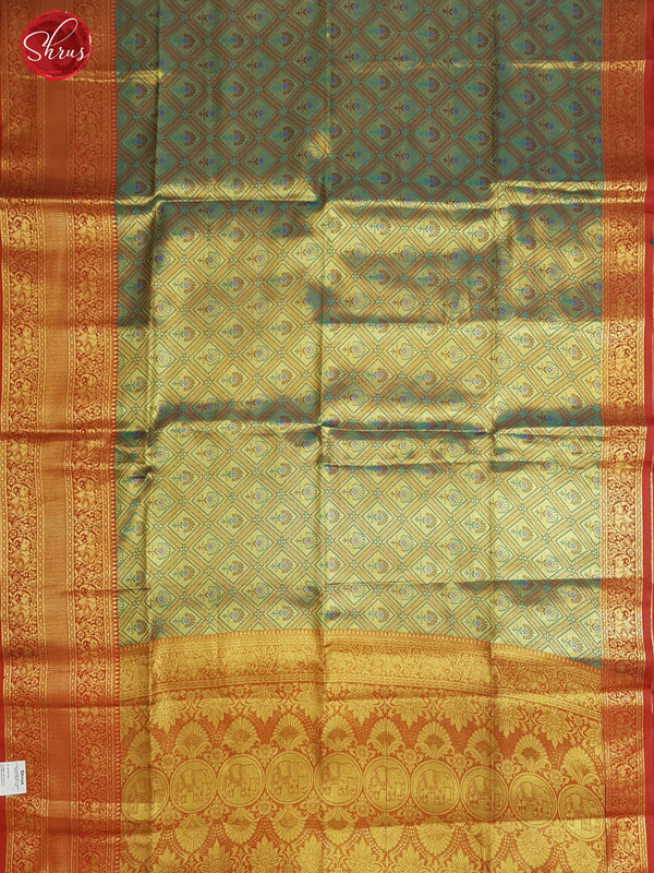 Green & Red - Semi Kanchipuram Dola Silk with zari brocade on the body  & Contrast Zari Border - Shop on ShrusEternity.com