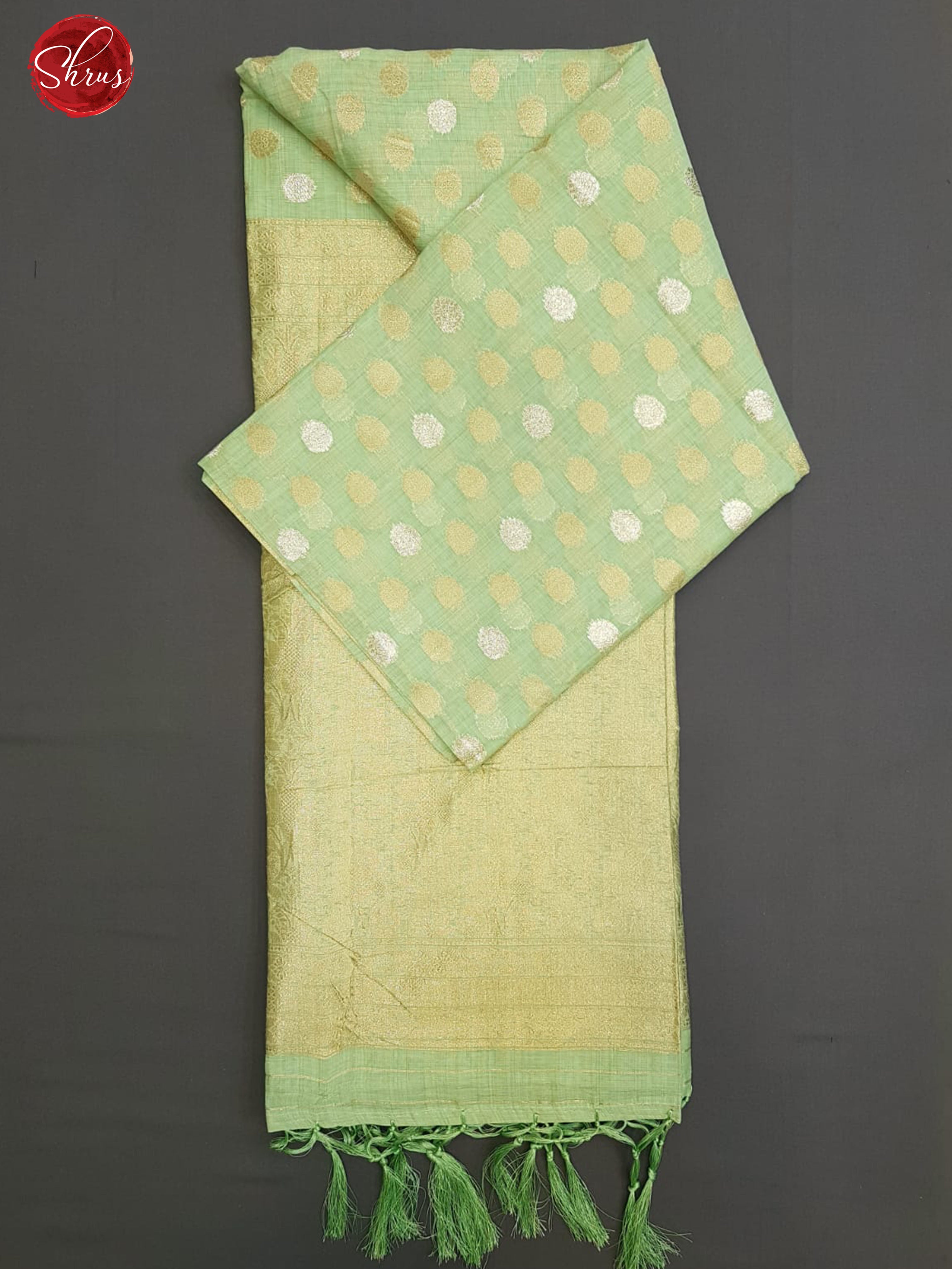 Green (Single Tone)- Semi Banarasi with zari woven buttas on the body& Zari Border - Shop on ShrusEternity.com