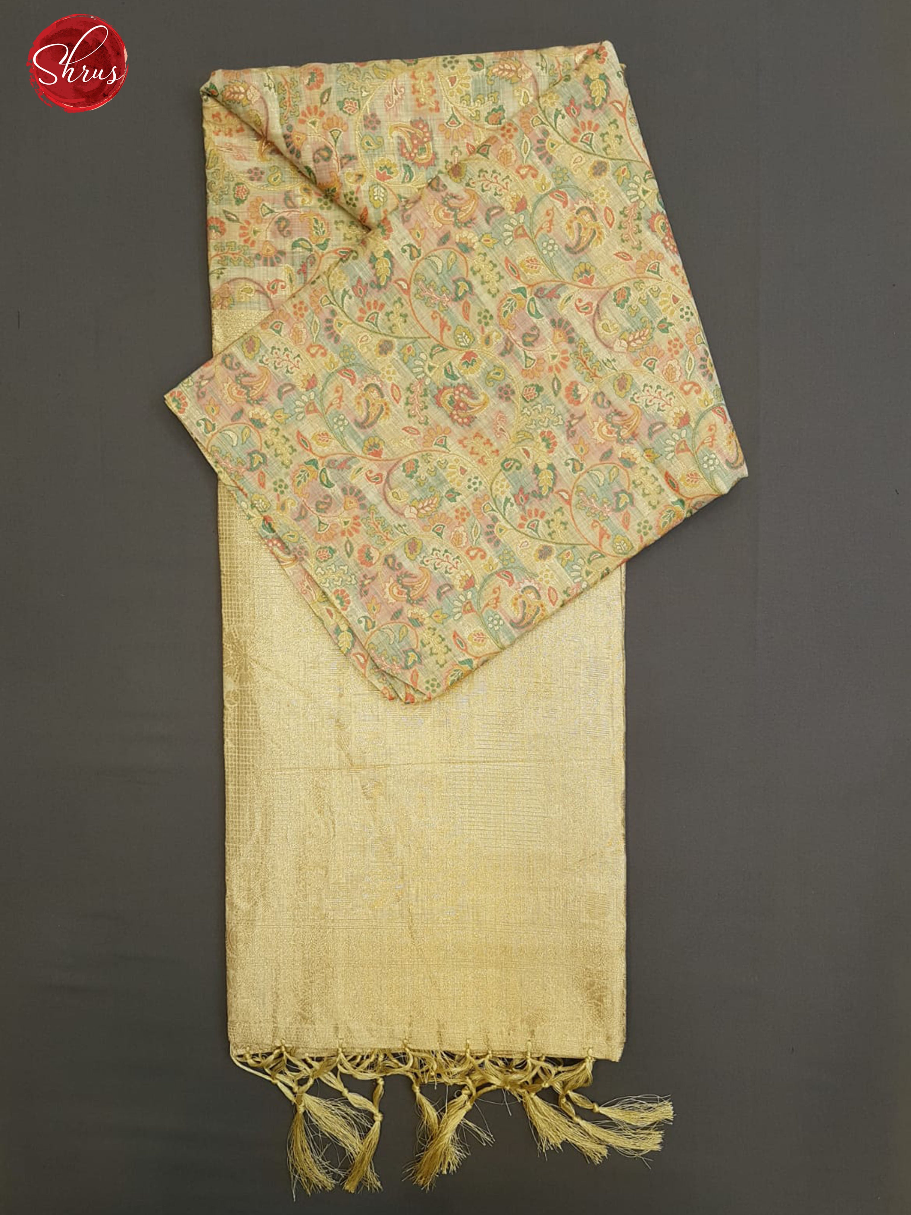 Beige(Single Tone)- Semi Banarasi with floral print on the body & Zari Border - Shop on ShrusEternity.com