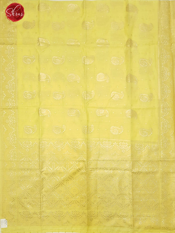 Yellow(Single Tone)-Art Linen with zari woven paisleys motifs  on the body &Zari Border - Shop on ShrusEternity.com