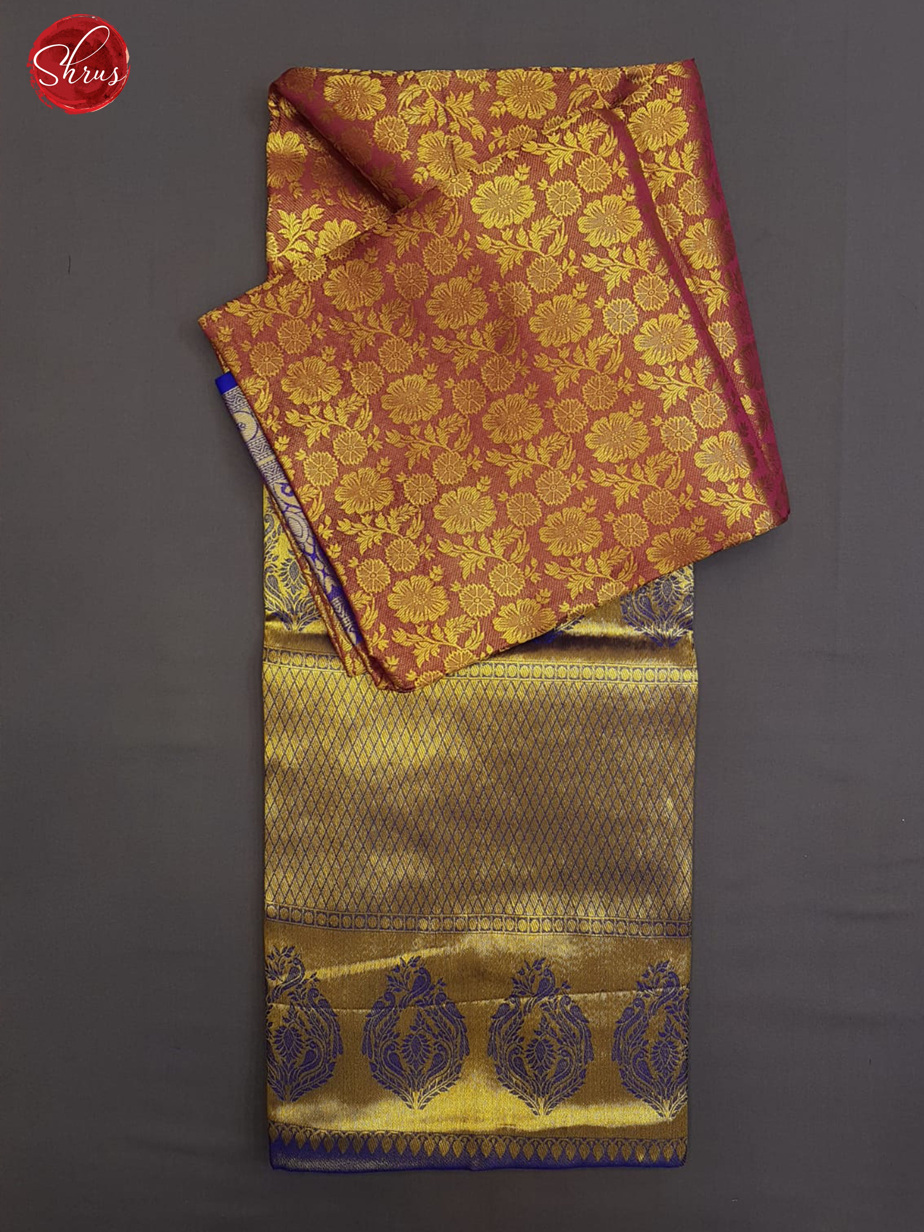 Majenta Pink & Blue - Semi Kanchipuram Silk with Zari woven floral brocade on the body & Contrast Zari Border - Shop on ShrusEternity.com