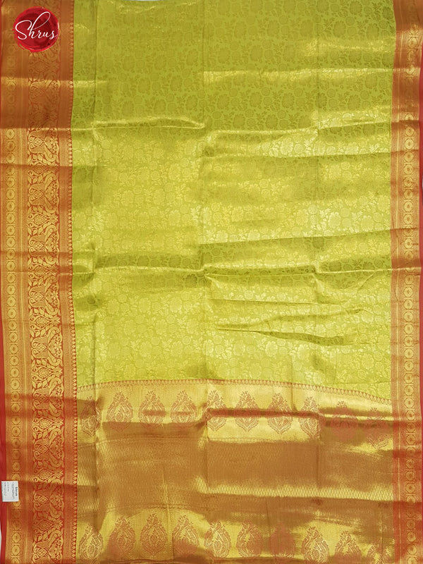 Green  & Red - Semi Kanchipuram Dola Silk with zari woven brocade on the body & Contrast Zari Border - Shop on ShrusEternity.com