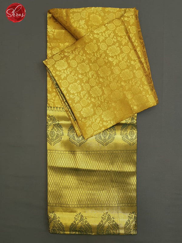 Mustard & Green - Semi Kanchipuram Dola Silk(Art Silk) with zari woven floral brocade on the body & Contrast Zari Border - Shop on ShrusEternity.com