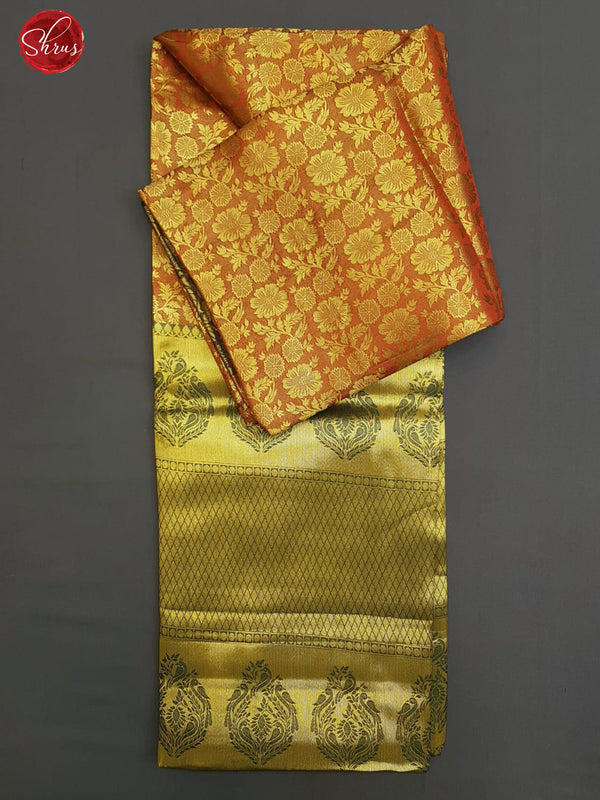 Red & Green - Semi Kanchipuram Dola Silk(Art Silk) with zari woven floral brocade on the body & Zari Border - Shop on ShrusEternity.com