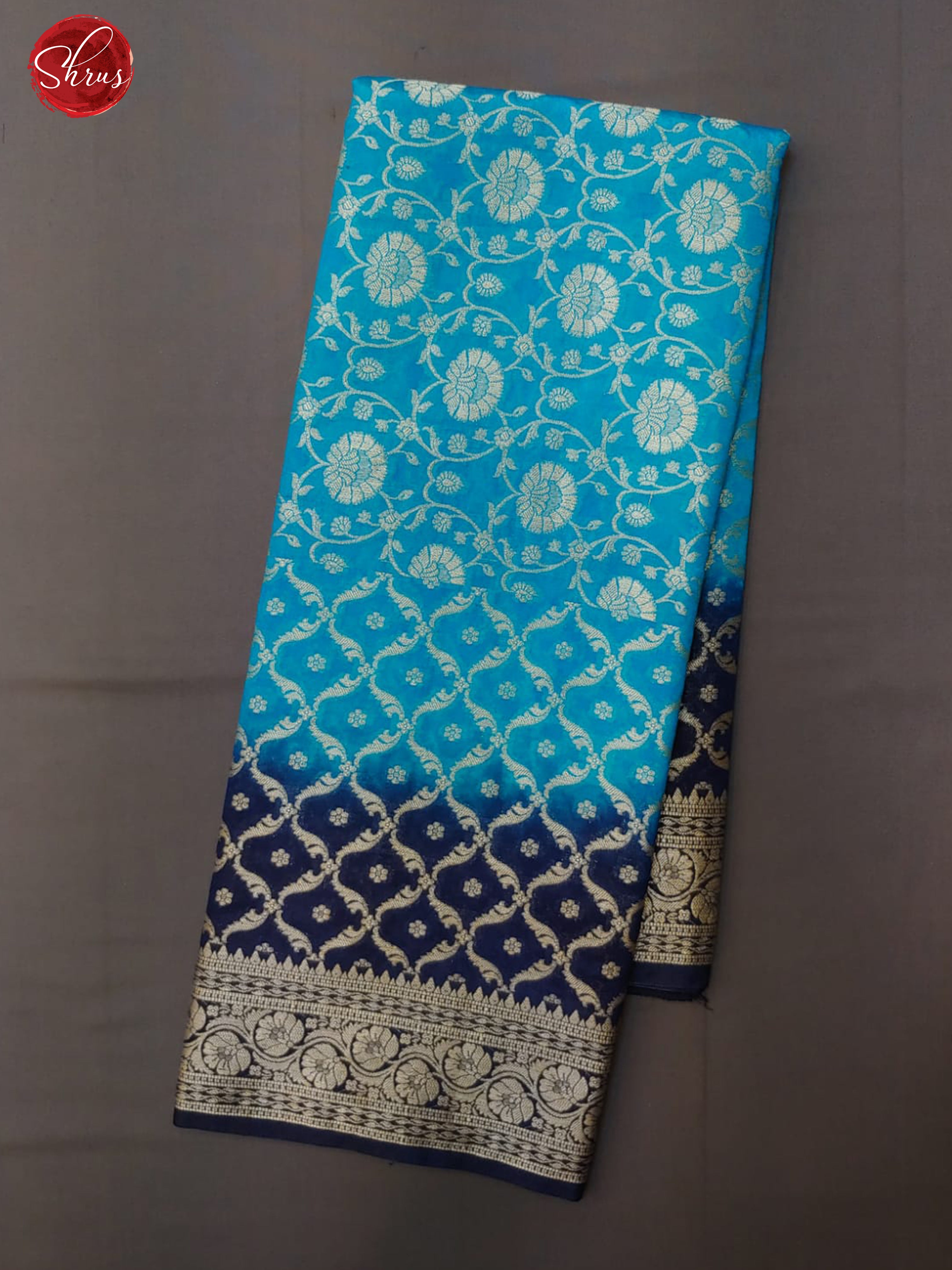 Teal & Navy Blue - Semi Banarasi with zari woven floral nestling brocade on the body & Contrast zari border - Shop on ShrusEternity.com