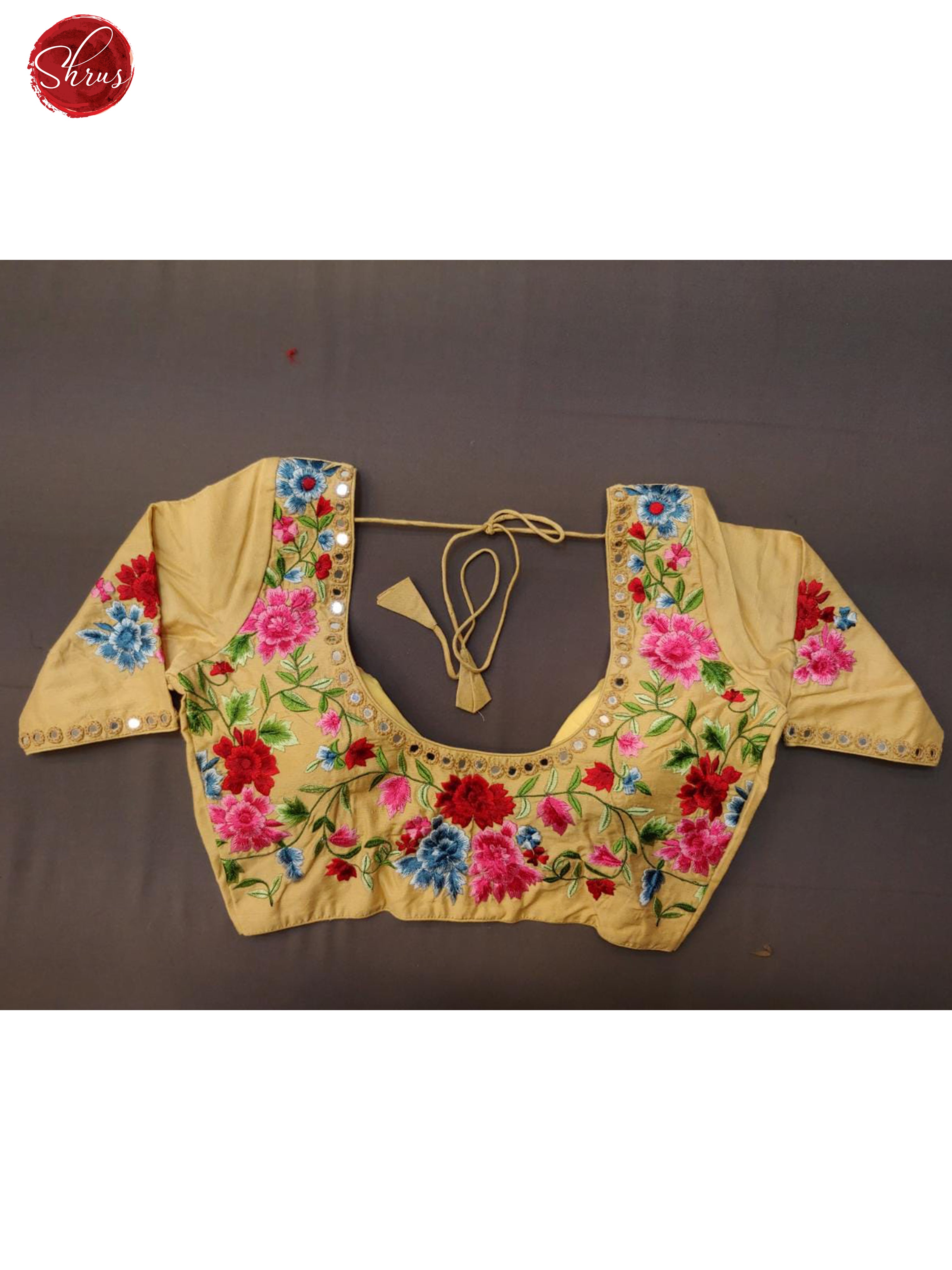 Sandal - Readymade embroidered , Mirror work Blouse with front hook, short  sleeves , U shaped - neckline & Size - 38 - Shop on ShrusEternity.com