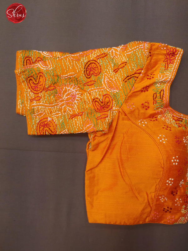 Orange -Readymade Blouse with Chikankari embroidery ,front hook, short  sleeves and has a U-shape  neckline & Size -34 - Shop on ShrusEternity.com