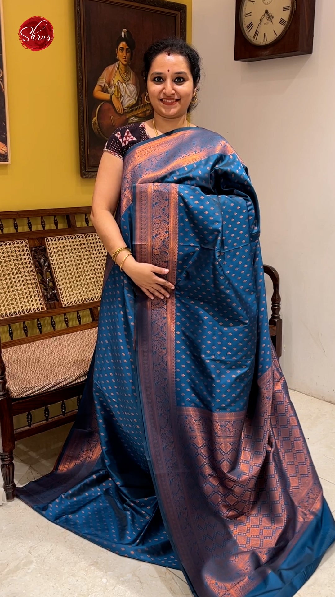 Peacock Blue - Semi Kanchipuram Silk - Shop on ShrusEternity.com