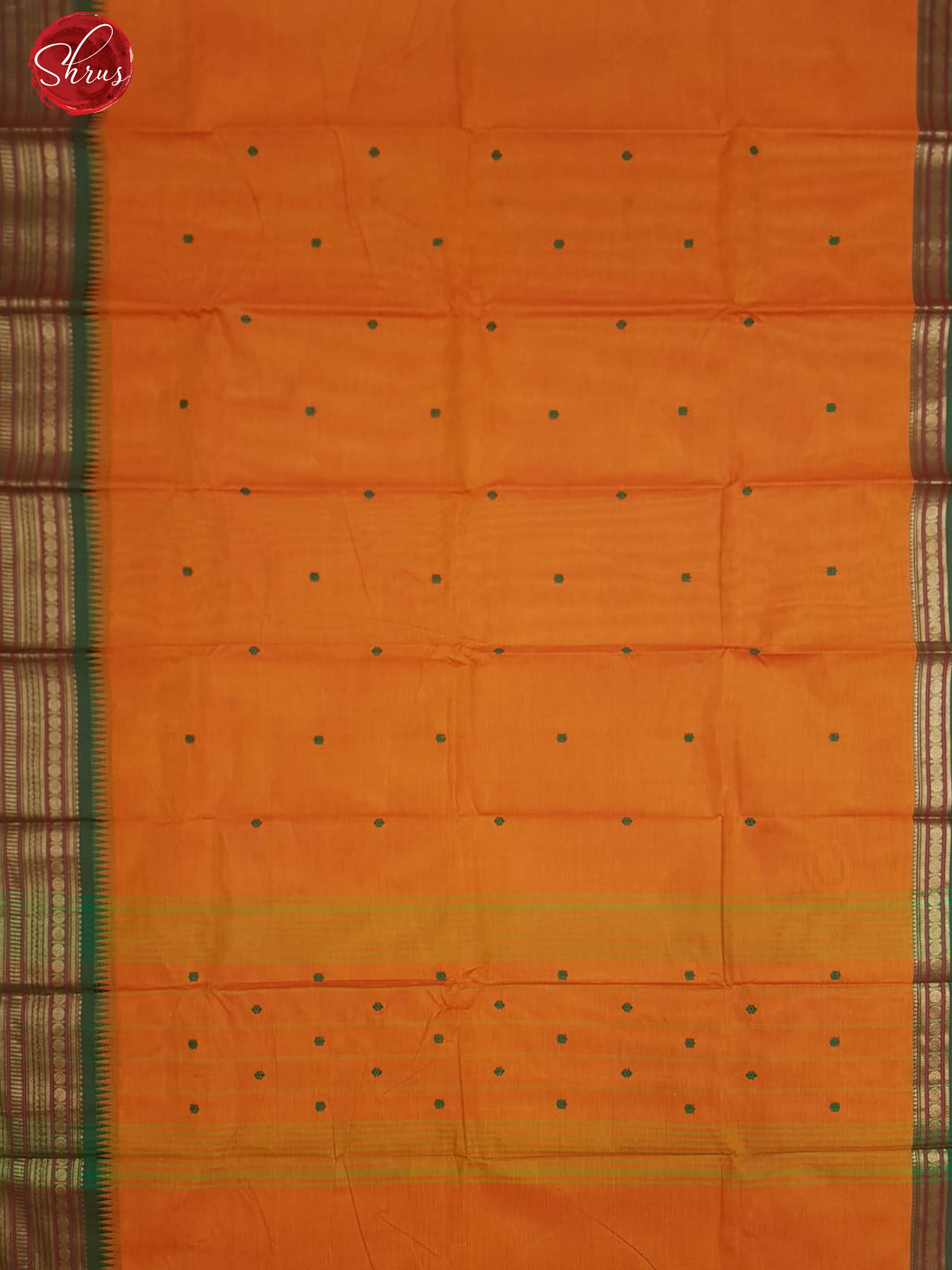 Orange & Green - Chettinad Cotton with thread woven buttas on the body &  contrast zari Border - Shop on ShrusEternity.com