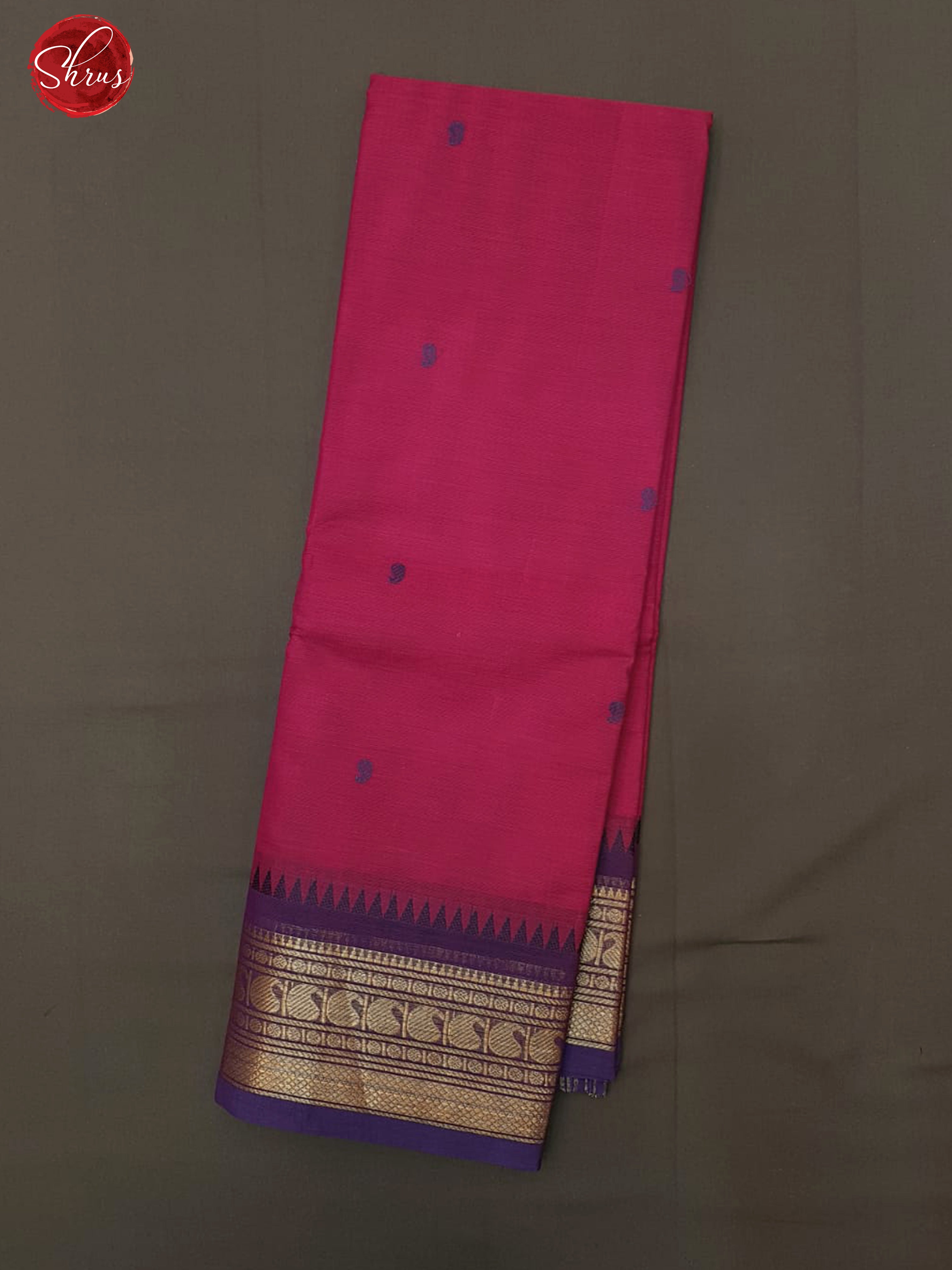 Majenta Pink & Violet -Chettinad Cotton with thread woven buttas on the body & contrast zari border Border - Shop on ShrusEternity.com