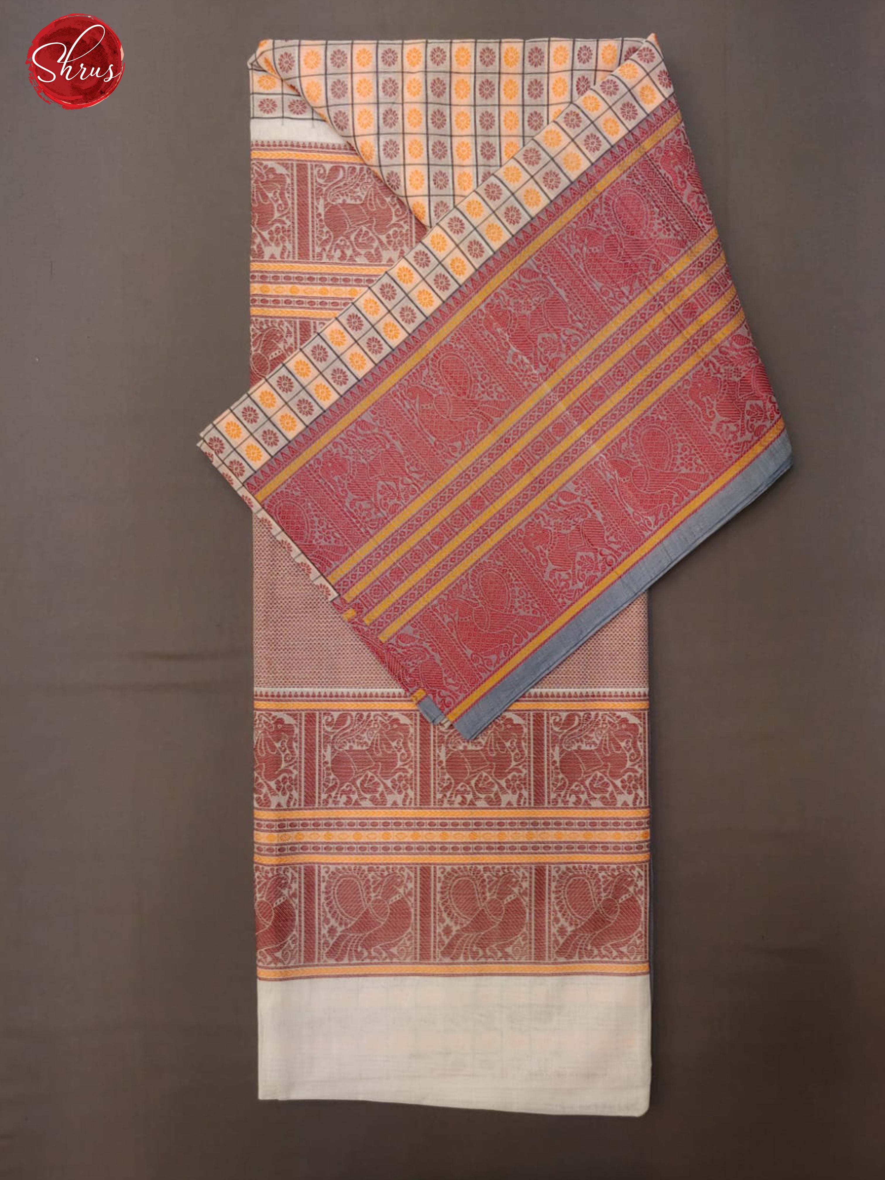 Cream and Maroon - Kanchi Cotton with thread  woven buttas on the body and  contrast border - Shop on ShrusEternity.com