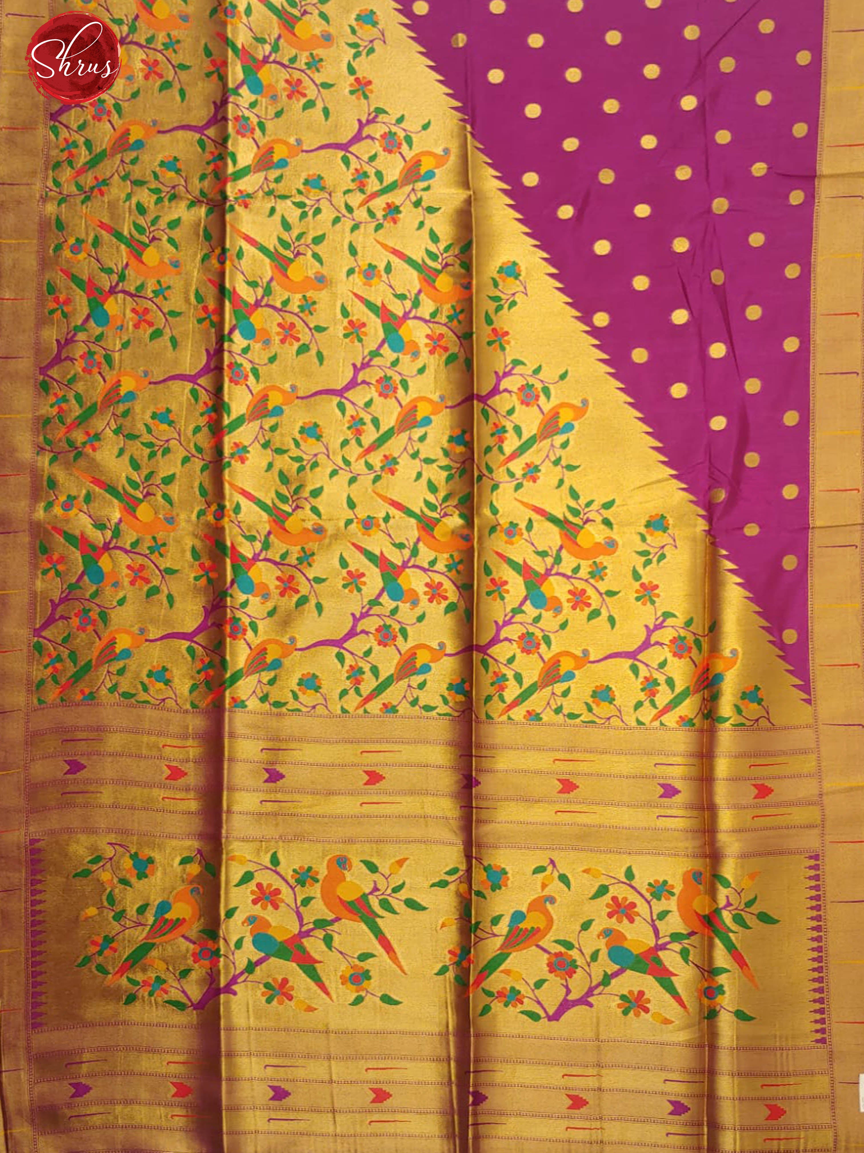 Pink(Single Tone)-Semi Paithani with zari  woven round buttas on the body &   Zari Border - Shop on ShrusEternity.com