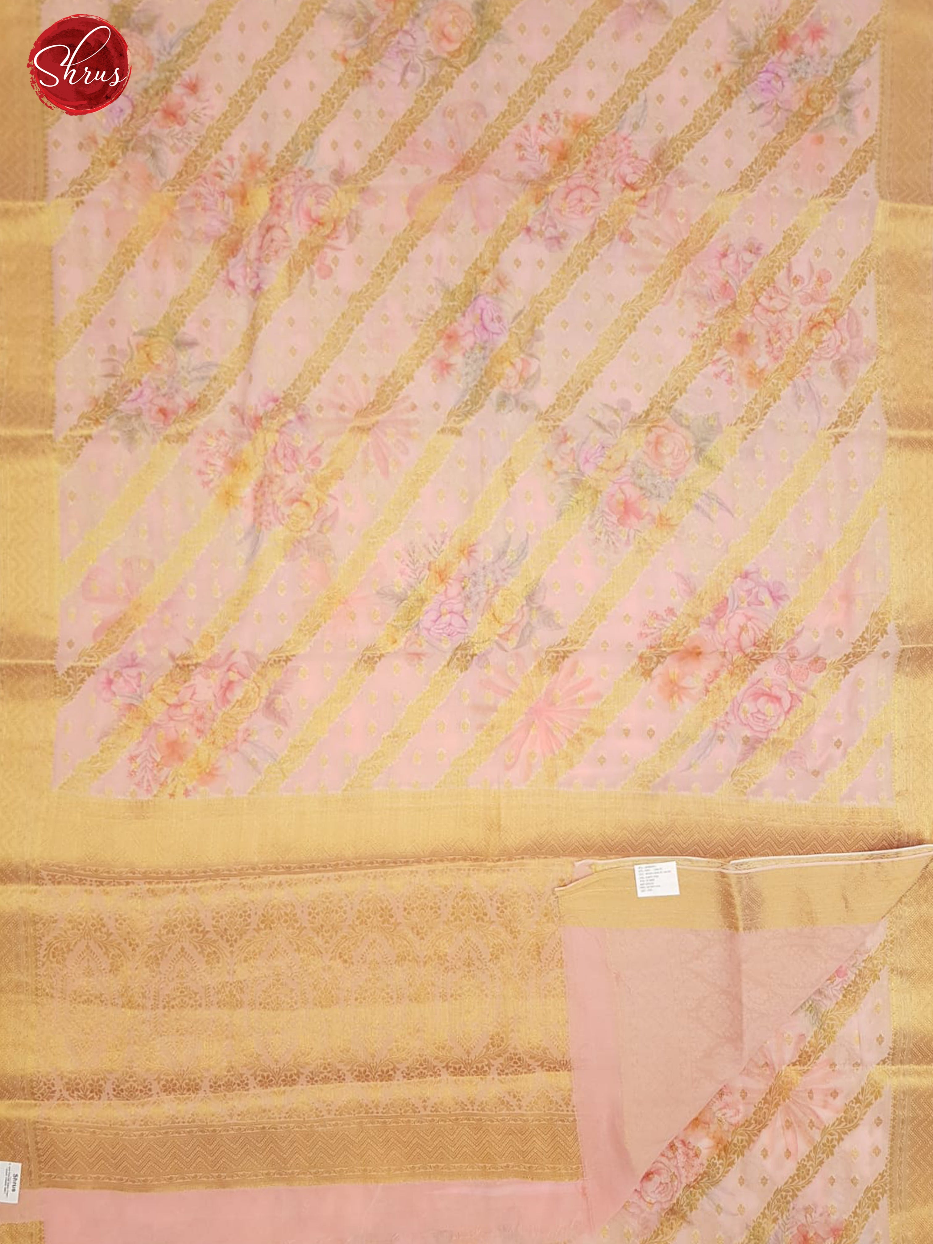 Light Pink(Single tone)- Semi Chiffon with zari floral buttas,floral vines,  floral print  on the body & Zari Border - Shop on ShrusEternity.com